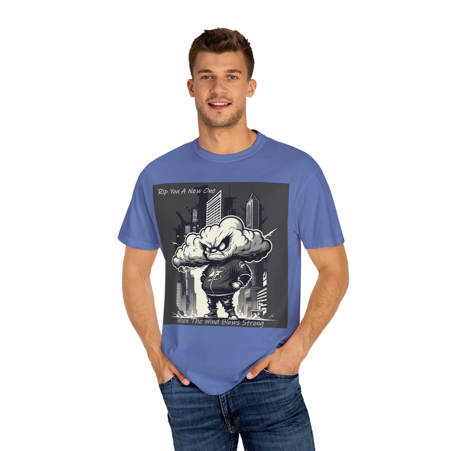 'When The Wind Blows Strong' by Rip You A New One, Urban Angry Cloud Graphic Tee, Cool Casual Wear, Street Style Unisex Shirt, Perfect Gift for Comics Lovers, Everyday Comfort