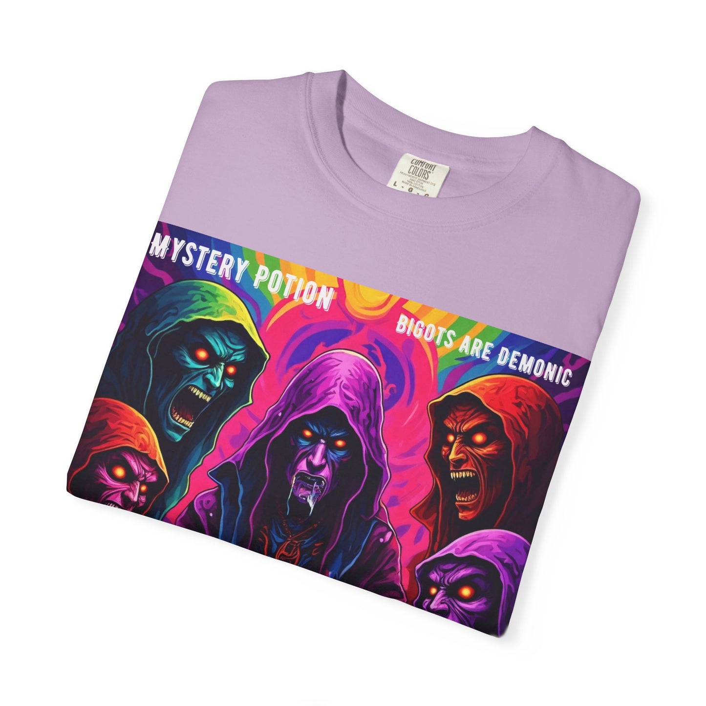 Mystery Potion Graphic Tee | Unisex Halloween T-shirt, Spooky Gift, "Bigots Are Demonic" Graphic Shirt, Witchy Apparel, Unique Casual Wear