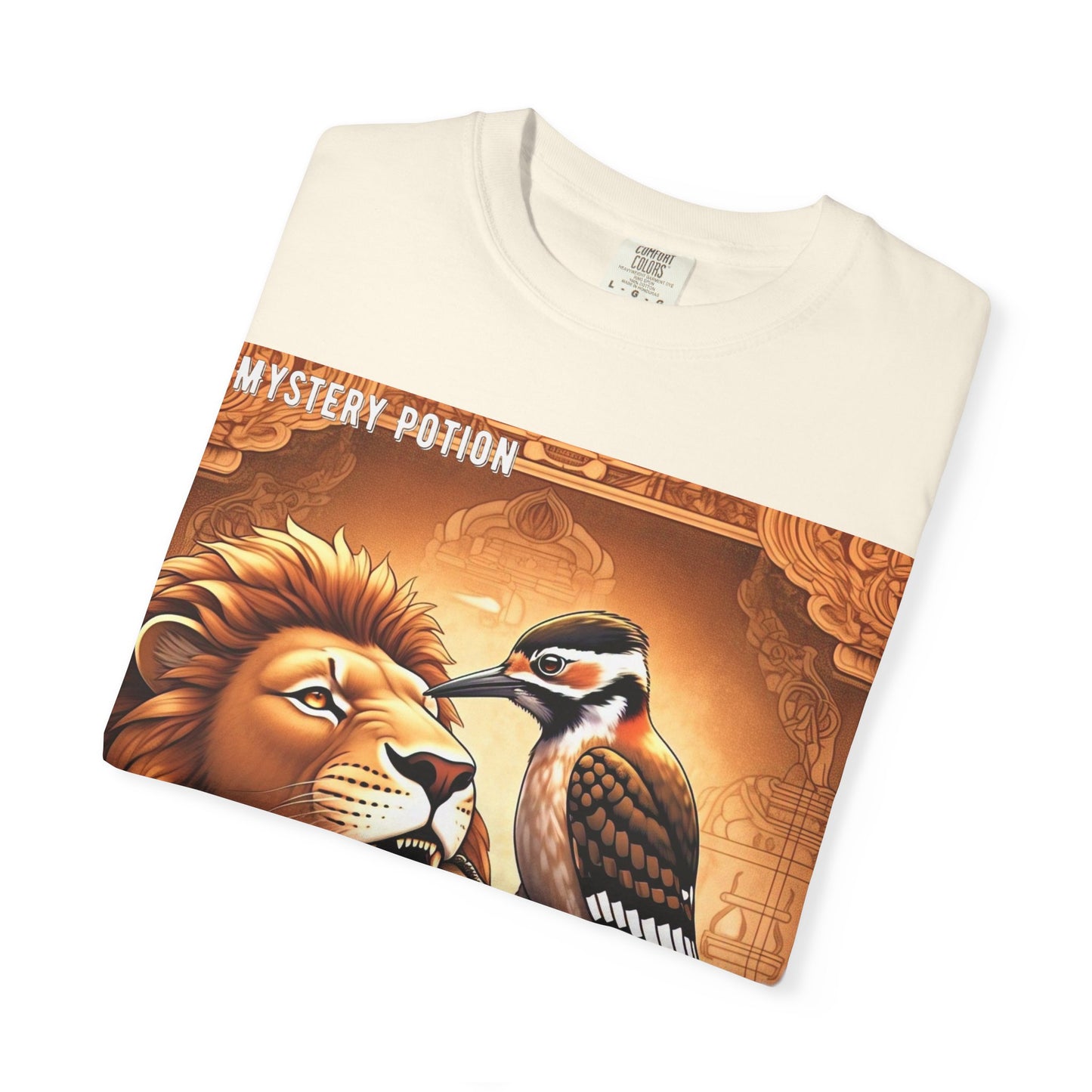 Mystical Lion & Bird T-Shirt | Unique Graphic Tee, Unisex Apparel, Gift for Nature Lovers, Bohemian Style, Festival Wear