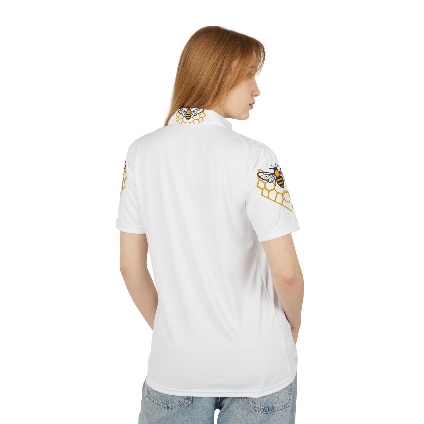 Bee-Themed Unisex Polo Shirt, Summer Fashion, Casual Wear, Gift for Nature Lovers, Outdoor Activities, Bee Enthusiasts