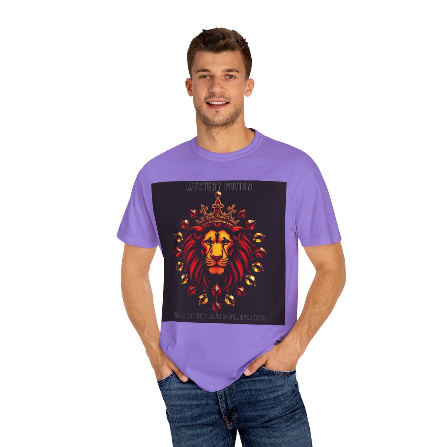 'This Is The Best Song You'll Ever Hear' by Mystery Potion, Bold Graphic Royal Lion T-Shirt, Unisex Tee, Streetwear Style, Gift for Lion Lovers, Perfect for Casual Outings, Unique Clothing