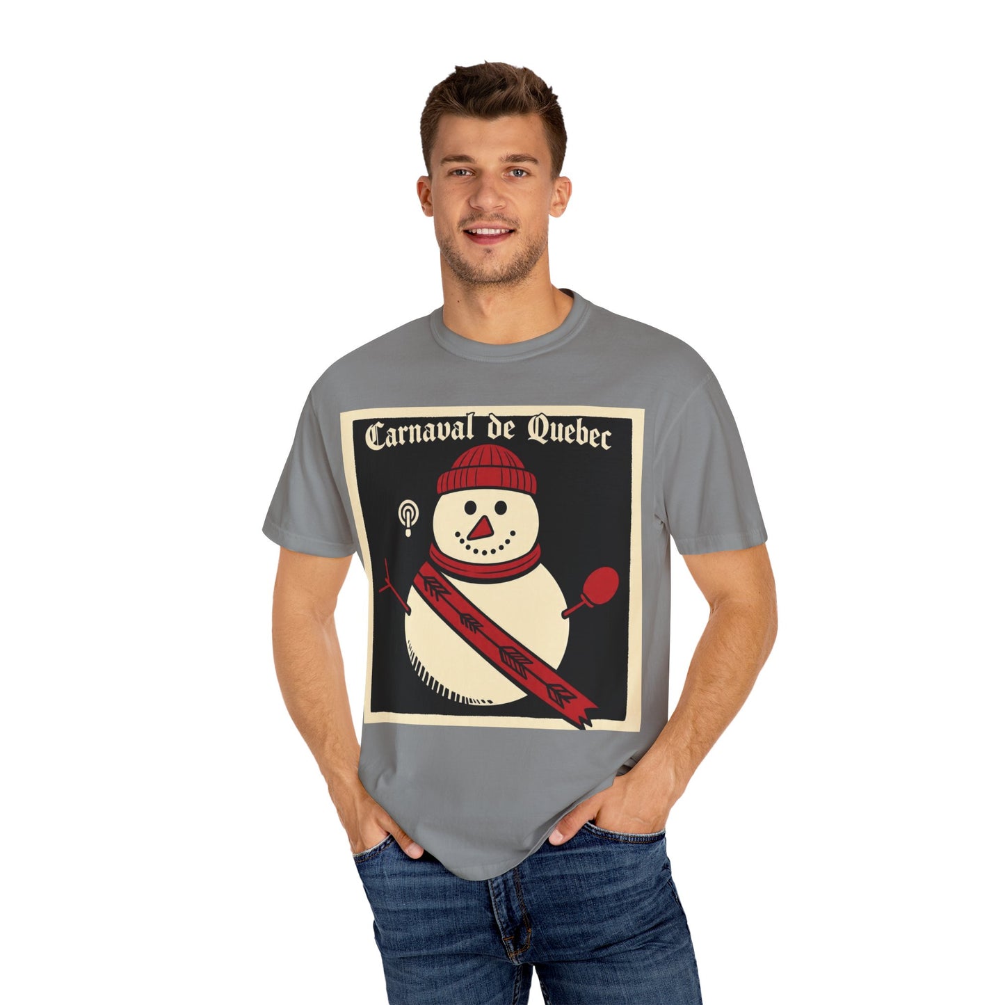 Quebec Carnaval Vintage Snowman Biker Lore Rocker T-Shirt, Cozy Winter Apparel, Unisex Snowman Graphic Tee, Festive Celebration Shirt, Winter Holiday Gift