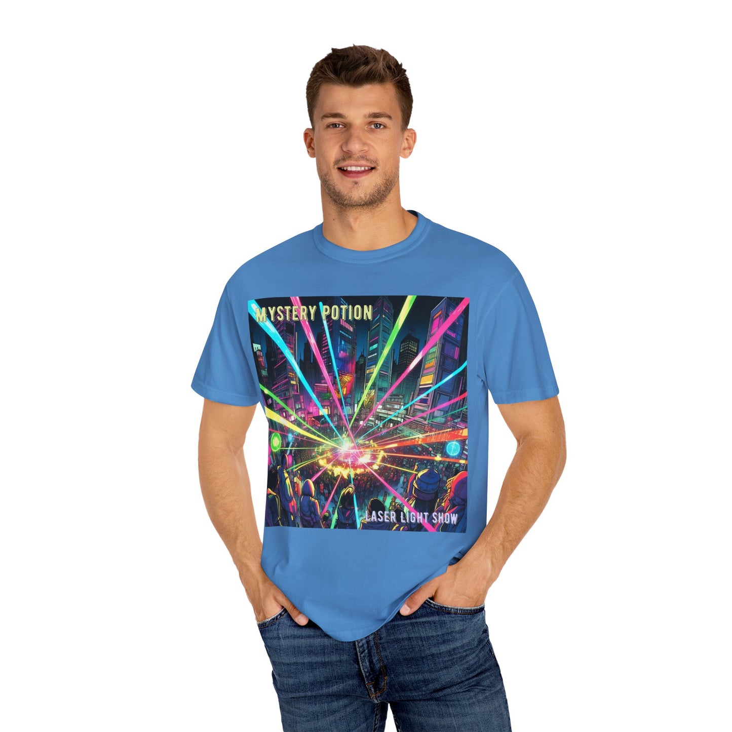 Mystery Potion Laser Light Show Tee, Unisex Graphic T-Shirt, Festival Wear, Concert Shirt, Party Outfit, Colorful Apparel
