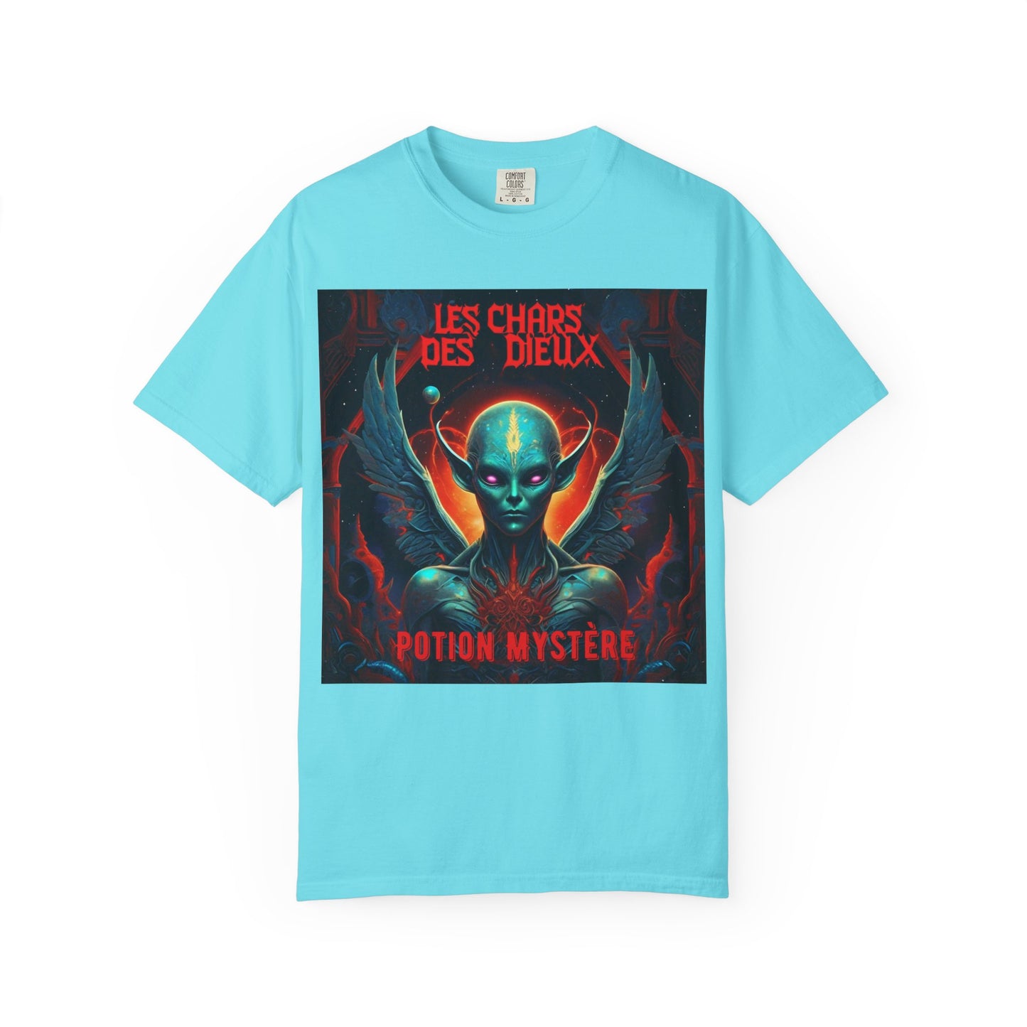 'Les Chars des Dieux' par Potion Mystère, Mystical Alien Graphic T-Shirt | Unisex Tee for Sci-Fi Lovers, Unique Gift for Halloween, Cosmic Vibes, Statement Shirt, Trendy Fashion