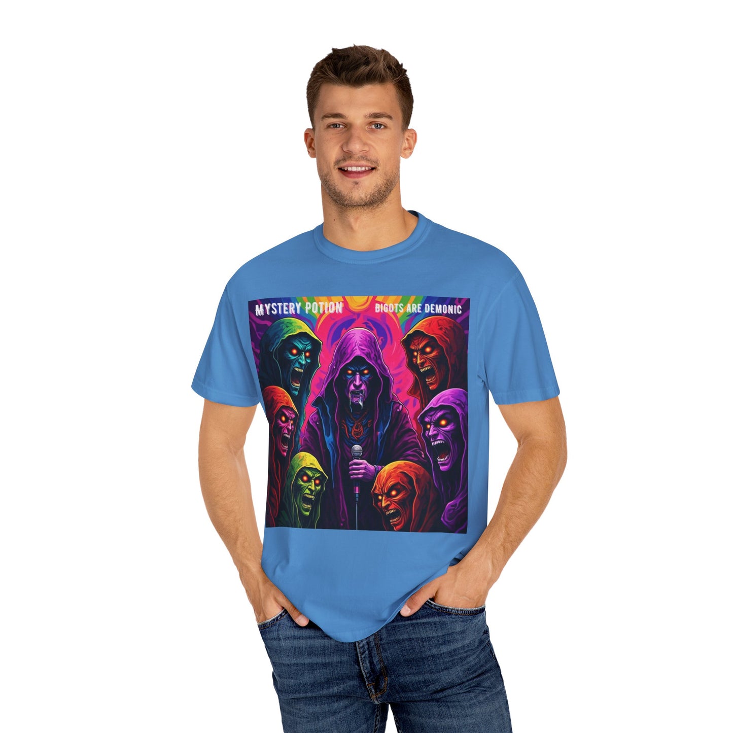 Mystery Potion Graphic Tee | Unisex Halloween T-shirt, Spooky Gift, "Bigots Are Demonic" Graphic Shirt, Witchy Apparel, Unique Casual Wear