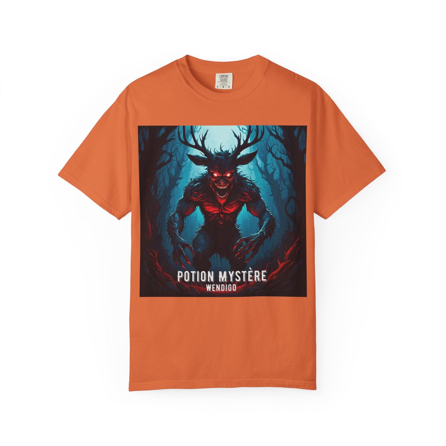 Mystical Wendigo T-Shirt, Unisex Garment-Dyed Tee, Potion Mystère Shirt, Halloween Apparel, Unique Graphic Tee