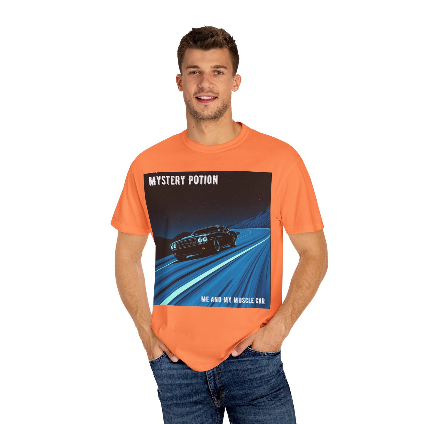 Mystery Potion Muscle Car T-Shirt | Unisex Garment-Dyed Tee, Vintage Car Lover Gift, Perfect for Car Shows, Birthday Gift, Casual Wear