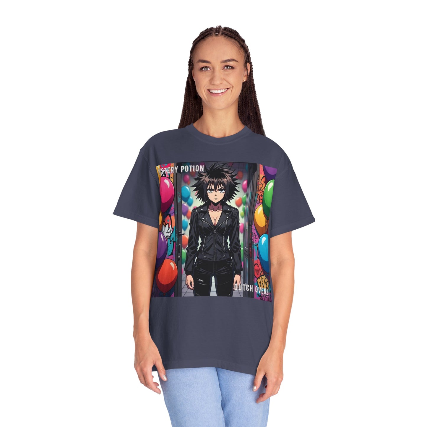 Mystery Potion's 'Dutch Oven', Whimsical Grabber Style Anime Graphic T-shirt featuring Bold Art, Anime Style Tee, Unisex Casual Wear, Gift for Friends, Trendy Statement Shirt