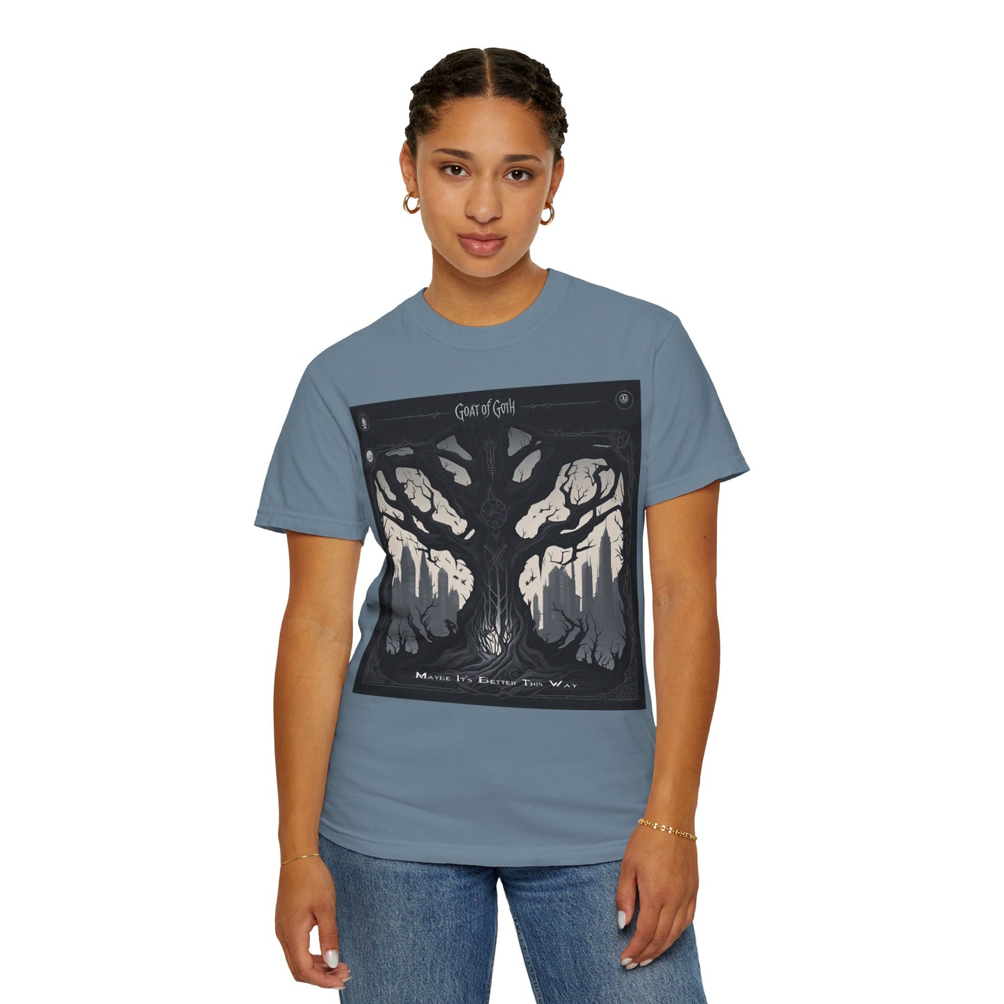 Gothic Tree T-Shirt, GOAT of Goth Unisex Cotton Tee for Nature Lovers, Unique Graphic Tee, Perfect for Festivals, Gift for Adventurers, Eco-Friendly Wear