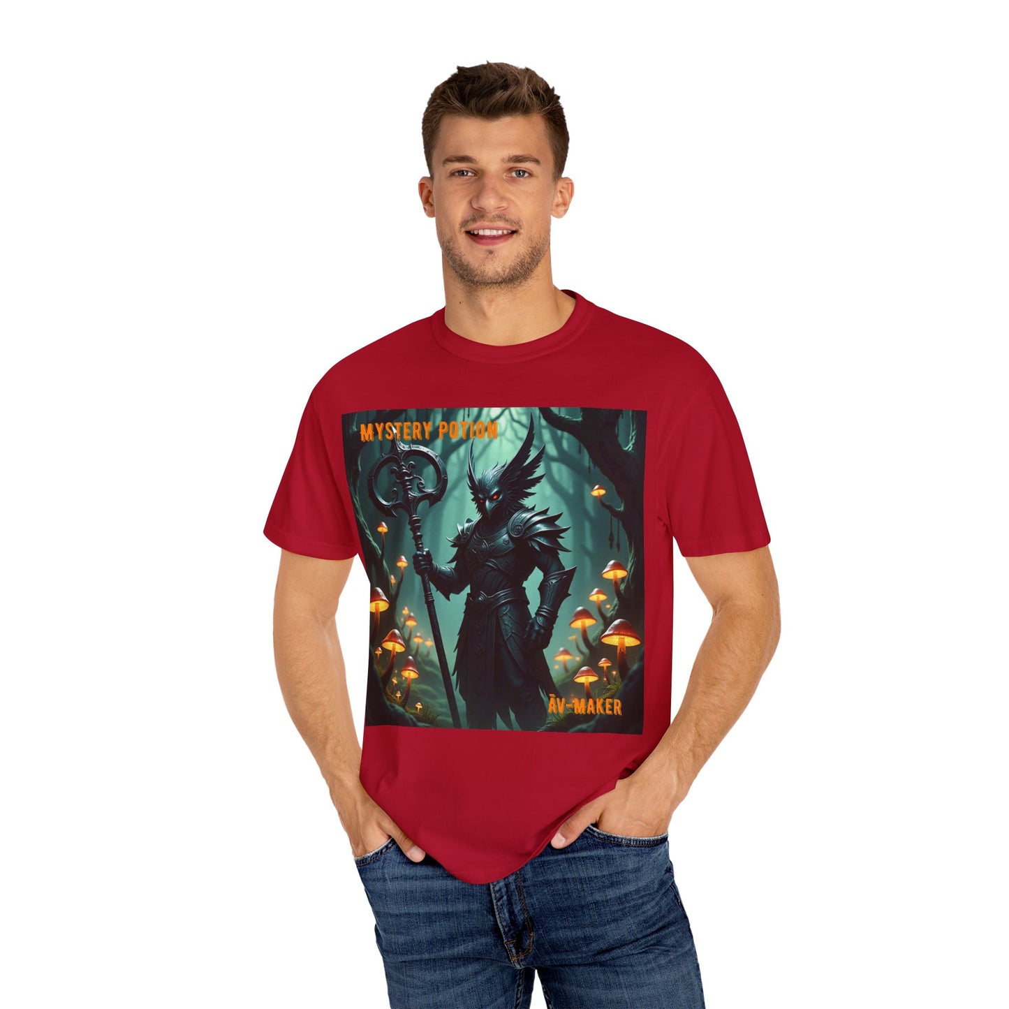 Mystical Āv-Maker Unisex Garment-Dyed T-shirt, Fantasy Apparel, Gift for Gamers, Witchy T-shirt, Mystery Potion Design, Unisex Tee