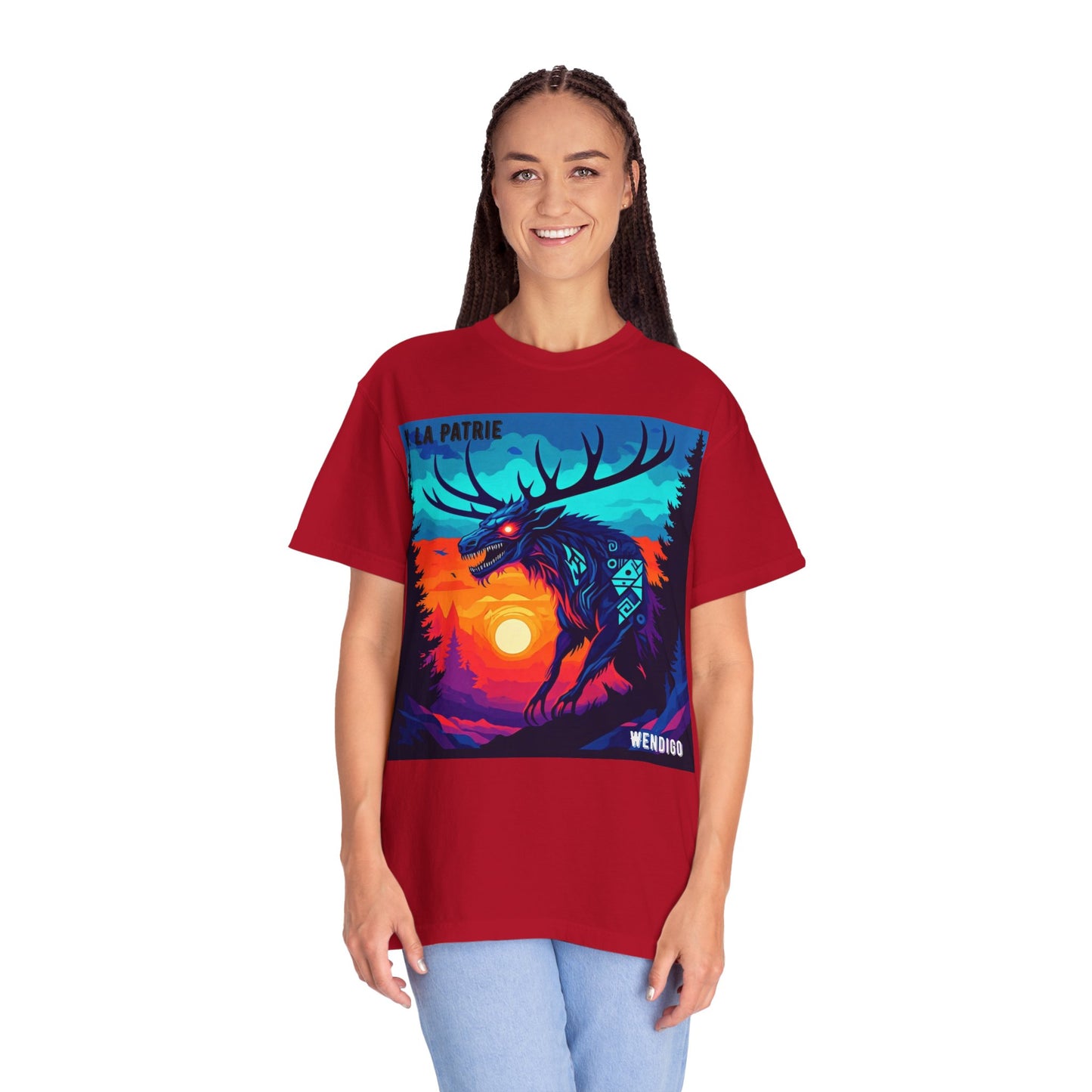 'Wendigo' par M. La Patrie, Vibrant First Nations Style Graphic T-Shirt, Unique Art Tee for Nature Lovers, Gift for Halloween, Cozy Casual Wear, Unisex Shirt