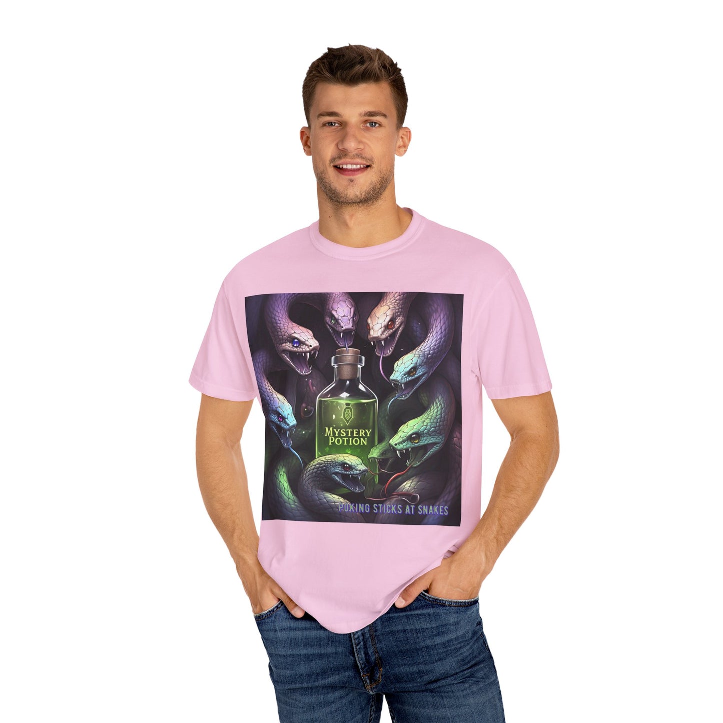'Poking Sticks At Snakes' by Mystery Potion, Unisex T-shirt | Snakes Design | Perfect for Halloween, Gifts, Cozy Wear, Unique Apparel, Vintage Vibe