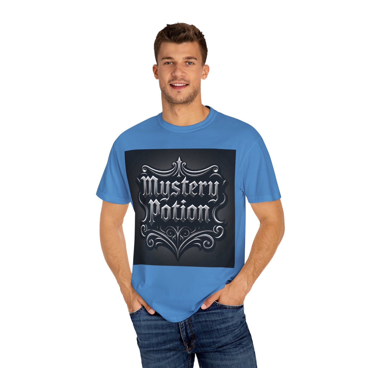 Mystery Potion Unisex Garment-Dyed T-shirt | Halloween Costume Shirt, Casual Wear, Themed Party Tee, Gift for Mystery Lovers