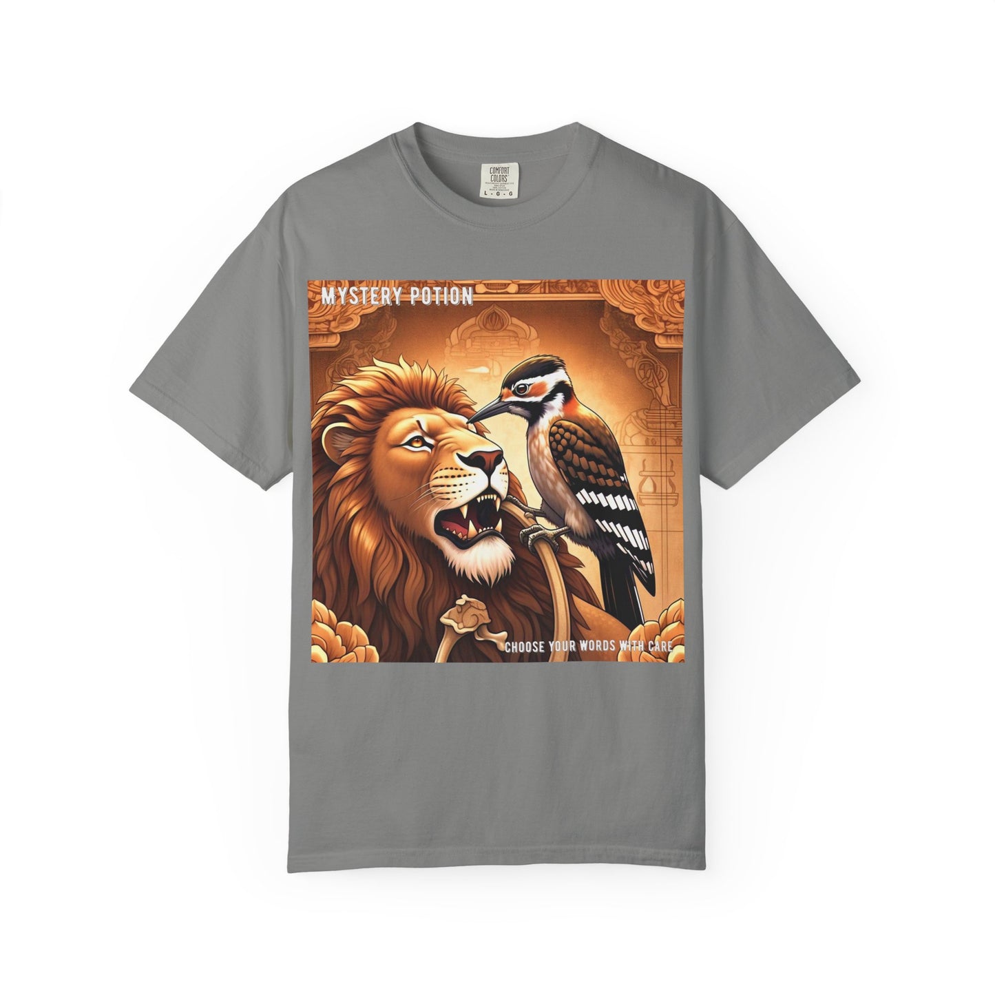 Mystical Lion & Bird T-Shirt | Unique Graphic Tee, Unisex Apparel, Gift for Nature Lovers, Bohemian Style, Festival Wear
