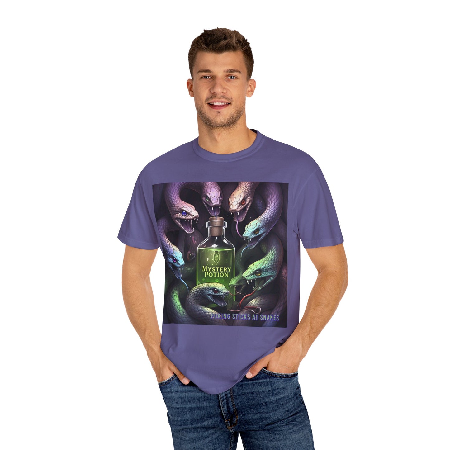 'Poking Sticks At Snakes' by Mystery Potion, Unisex T-shirt | Snakes Design | Perfect for Halloween, Gifts, Cozy Wear, Unique Apparel, Vintage Vibe