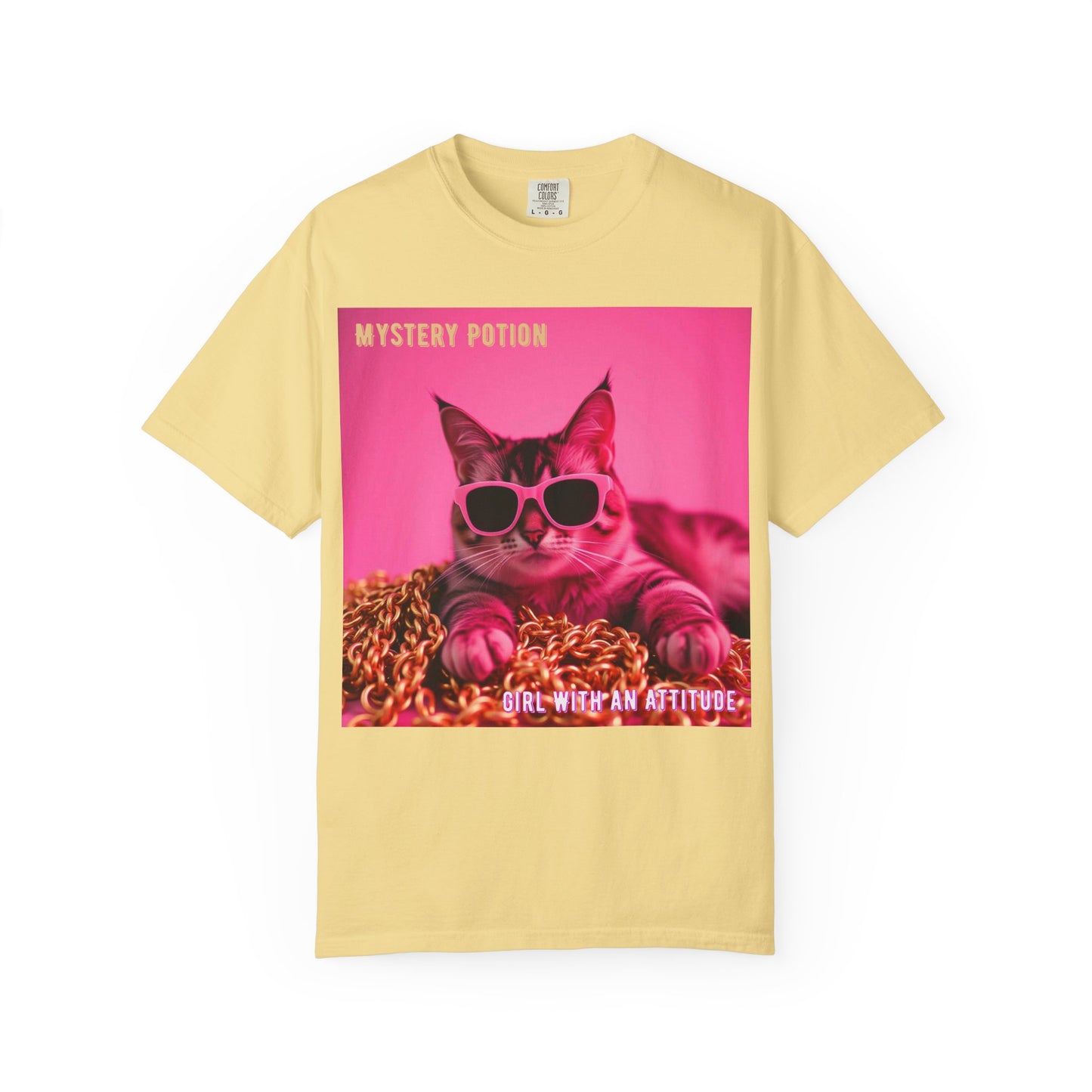 'Girl With An Attitude' by Mystery Potion, Cool Cat T-shirt, Fun Cat Tee, Gift for Cat Lovers, Casual Wear, Unique Fashion Statement, Attitude T-shirt
