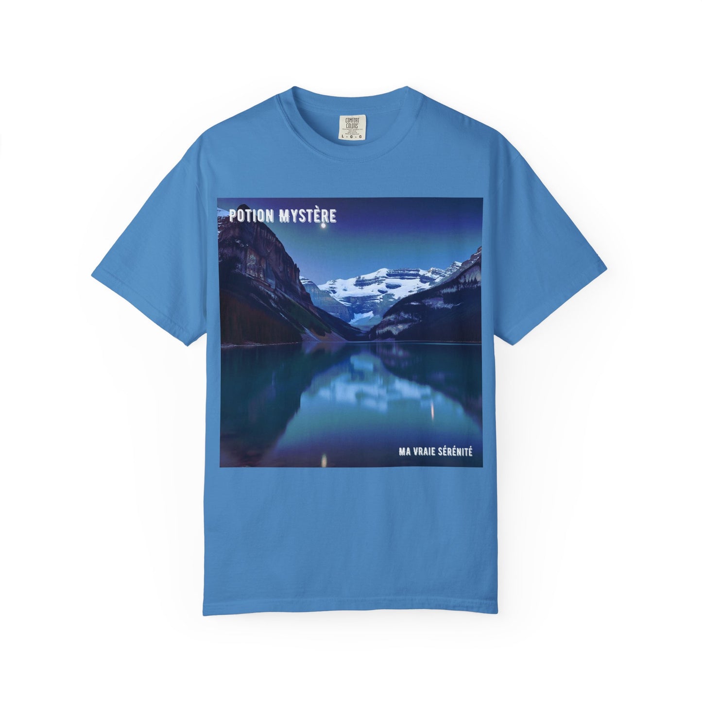 Mystical Lake Louise T-Shirt, Unisex Garment-Dyed Tee, Nature Lover Gift, Serenity in Adventure Apparel, Travel Fashion, Cool Summer Shirt