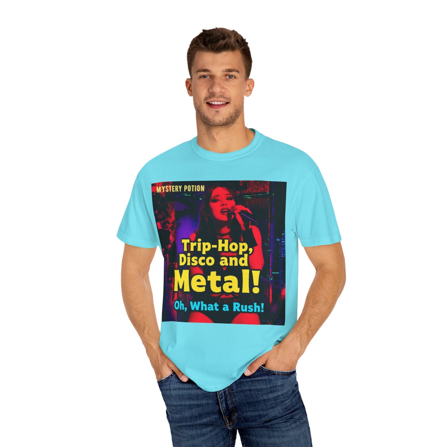 Trip Hop, Disco and Metal! Oh, What a Rush Vibrant Music-Themed Unisex T-shirt | Perfect Gift for Music Lovers, Concert Attendees, Band Merch, Festival Apparel, and Casual Wear
