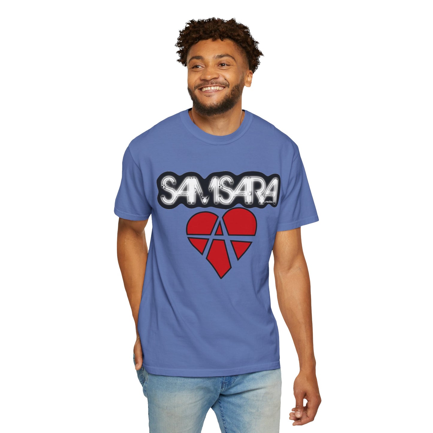 'Samsara Rocks' Logo, Love and Anarchy Graphic Tee | Unisex Garment-Dyed T-Shirt, Casual Fashion, Heart Design, Streetwear, Gift for Him/Her