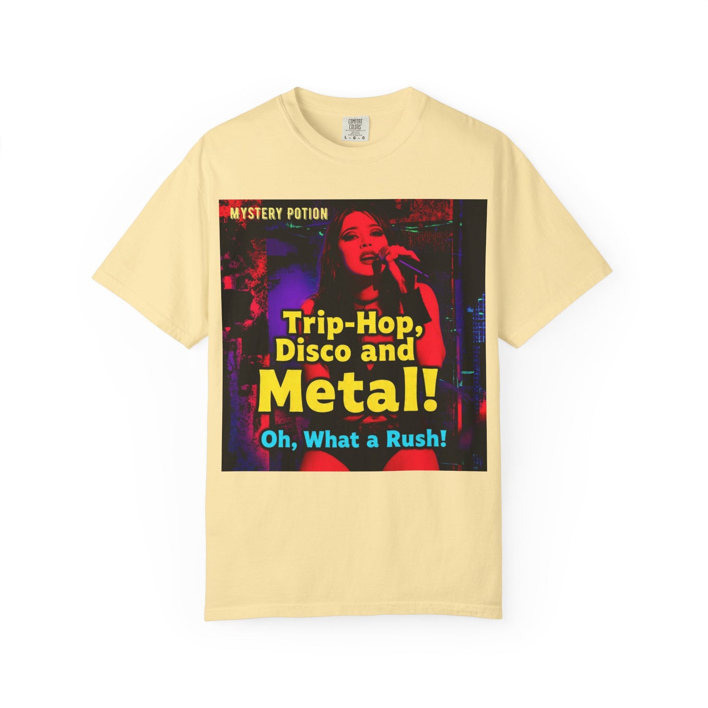 Trip Hop, Disco and Metal! Oh, What a Rush Vibrant Music-Themed Unisex T-shirt | Perfect Gift for Music Lovers, Concert Attendees, Band Merch, Festival Apparel, and Casual Wear