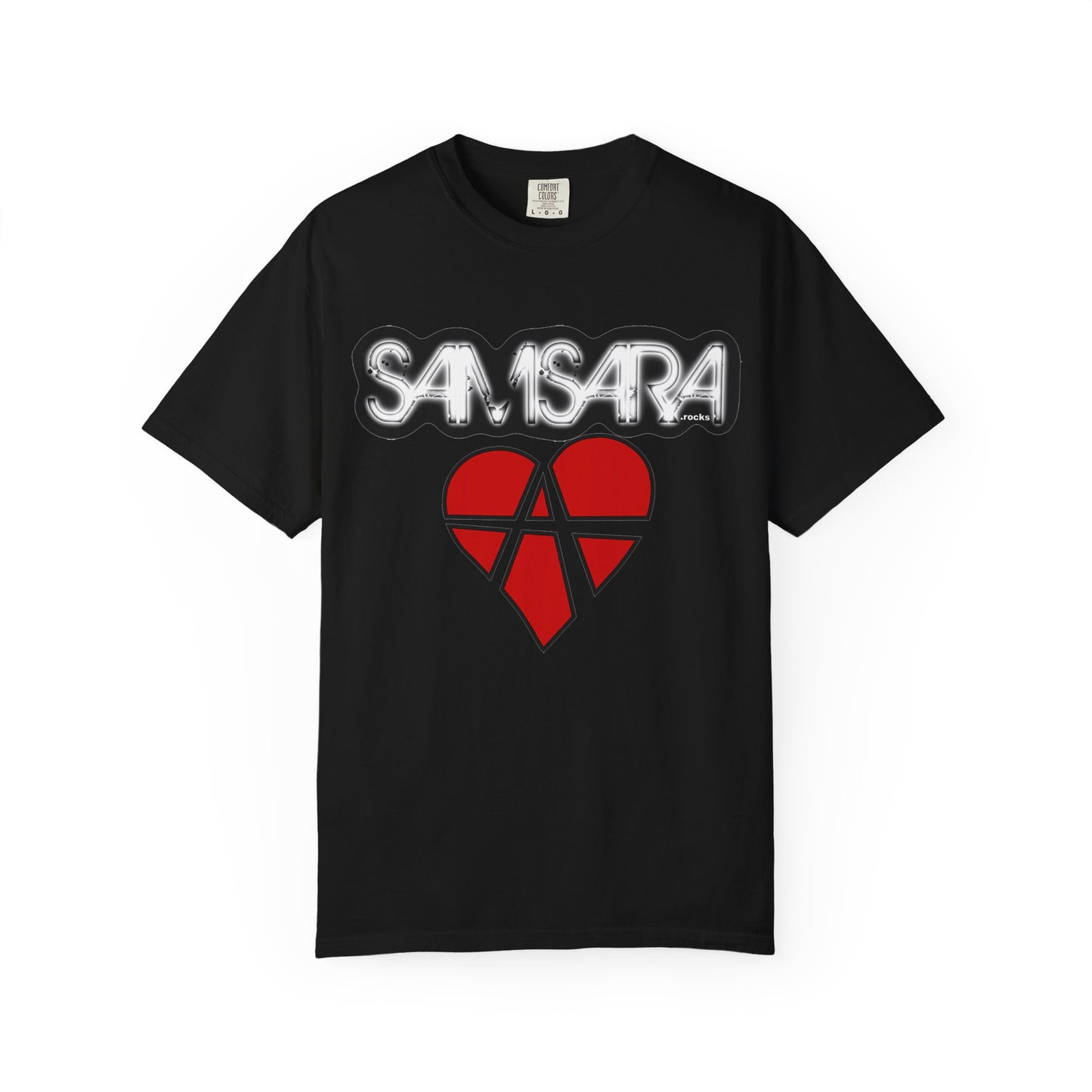 'Samsara Rocks' Logo, Love and Anarchy Graphic Tee | Unisex Garment-Dyed T-Shirt, Casual Fashion, Heart Design, Streetwear, Gift for Him/Her