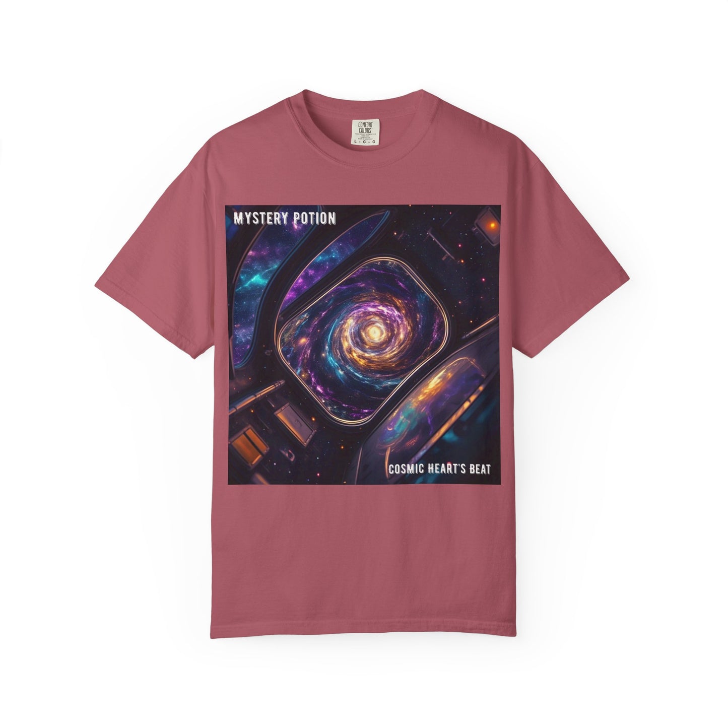 Cosmic Themed Mystery Potion Unisex Garment-Dyed T-shirt, Mystical Tee, Galaxy Shirt, Space Art Apparel, Unique Gift for Event Horizon Stargazers