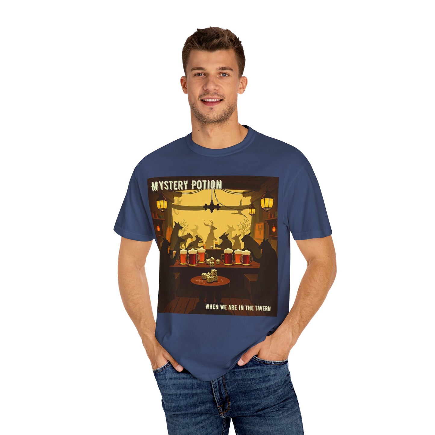 'When We Are In The Tavern' by Mystery Potion, Party T-Shirt, Unisex Garment-Dyed Tee for Tavern Lovers, Fun Drinking Wear, Retro Bar Apparel, Unique Gift for Celebrations