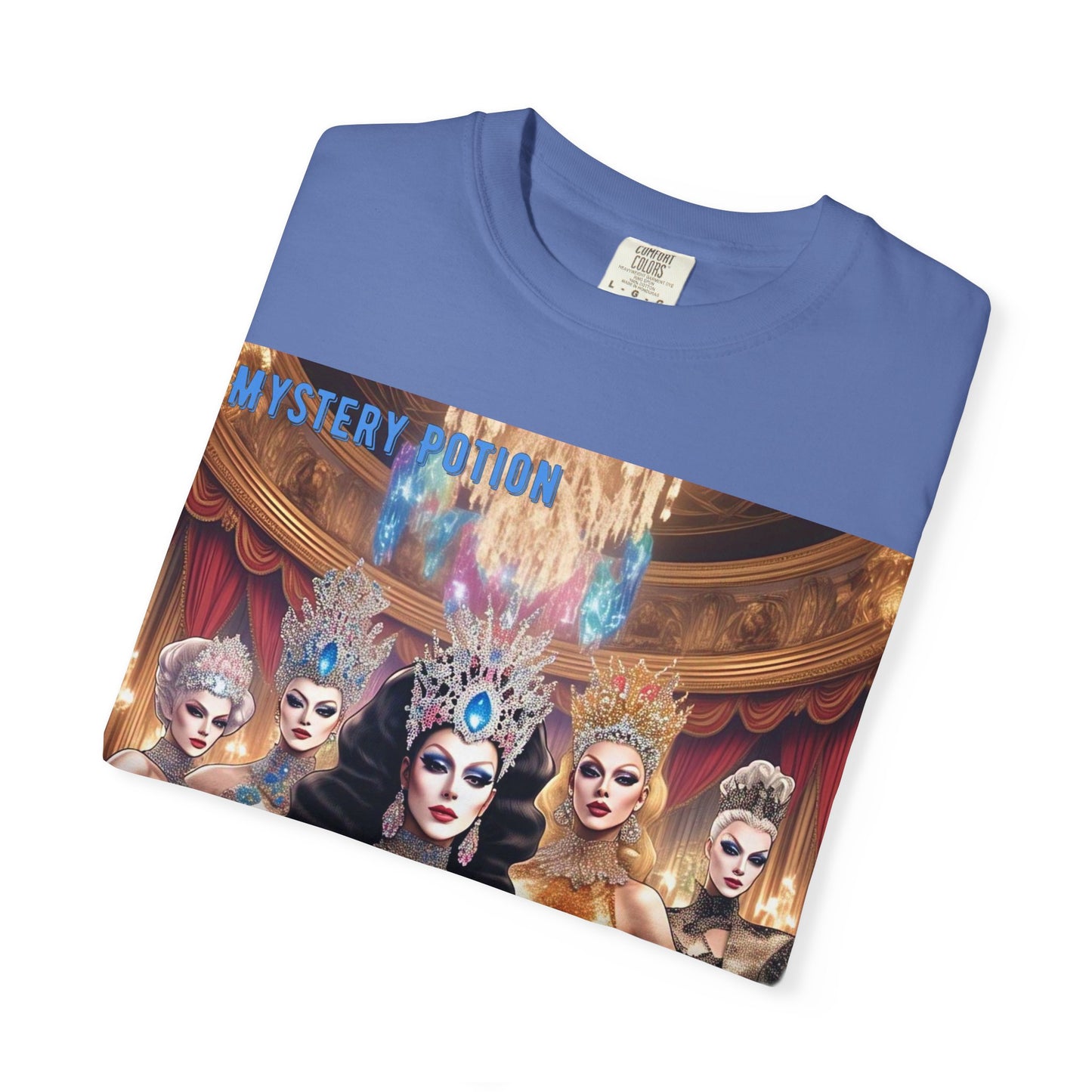 'We're all Queens' by Mystery Potion, Unisex Garment-Dyed T-Shirt, Fashion Apparel for Queens, Vintage-Inspired Tee, Unique Gift for Costume Events, Trendy [...]
