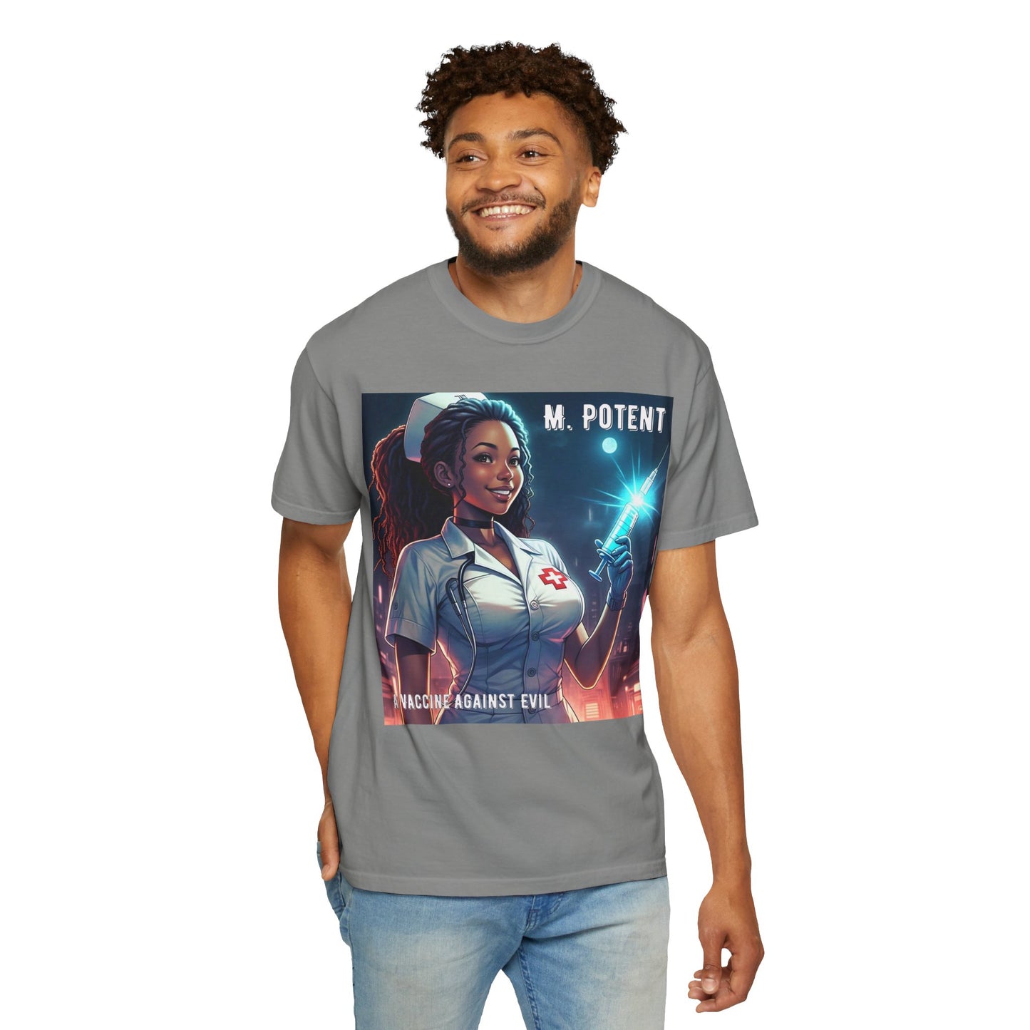 M. Potent's 'A Vaccine Against Evil', Medicine-Themed Unisex T-Shirt, Positive Vibes, Great for Nurses, Vaccination Awareness, Gift for Healthcare Workers