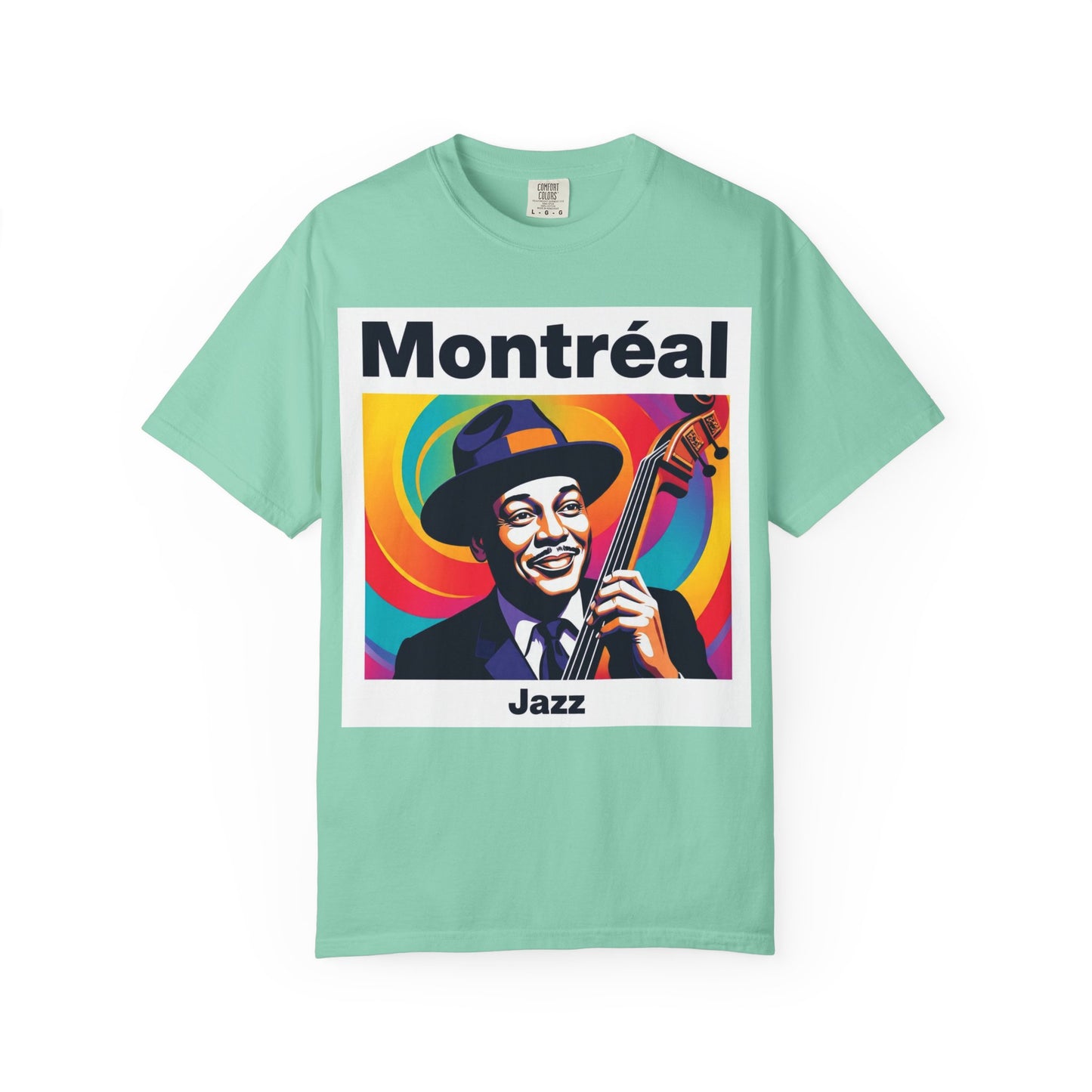 Vibrant Jazz T-Shirt with Montréal Design | Unisex Garment-Dyed Tee for Music Lovers, Concerts, Festivals, Gift Idea, Casual Wear