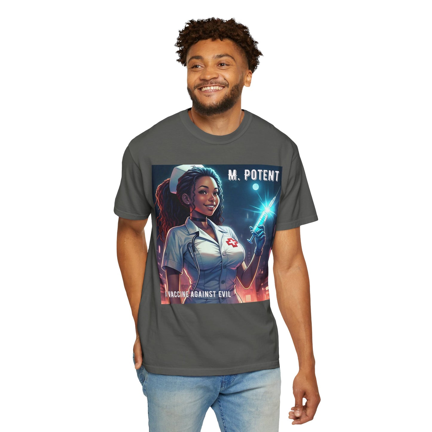 M. Potent's 'A Vaccine Against Evil', Medicine-Themed Unisex T-Shirt, Positive Vibes, Great for Nurses, Vaccination Awareness, Gift for Healthcare Workers