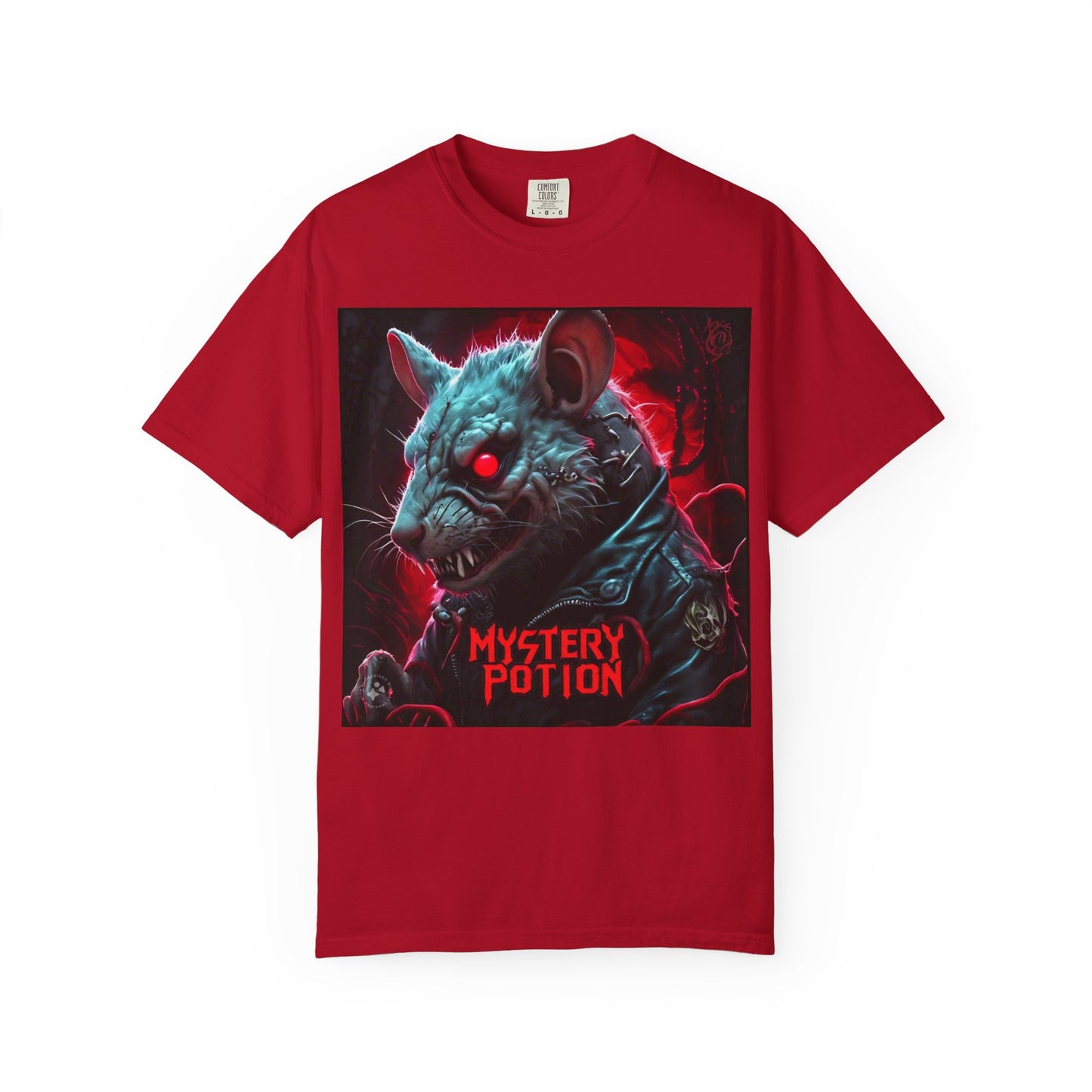 'Mystery Potion' Punk Rock Rat in Leather Jacket T-shirt, Rocker Tee, Original Logo