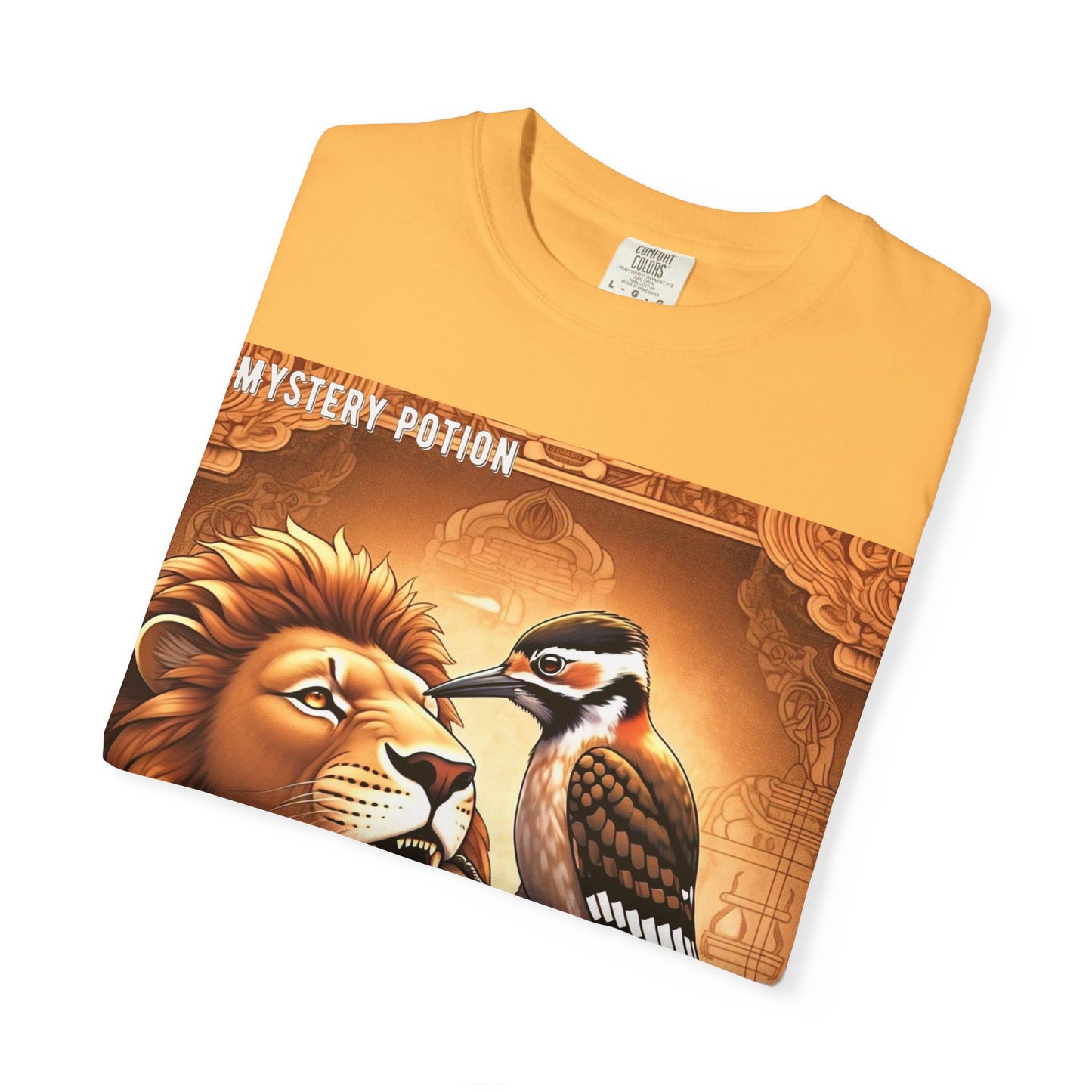 Mystical Lion & Bird T-Shirt | Unique Graphic Tee, Unisex Apparel, Gift for Nature Lovers, Bohemian Style, Festival Wear