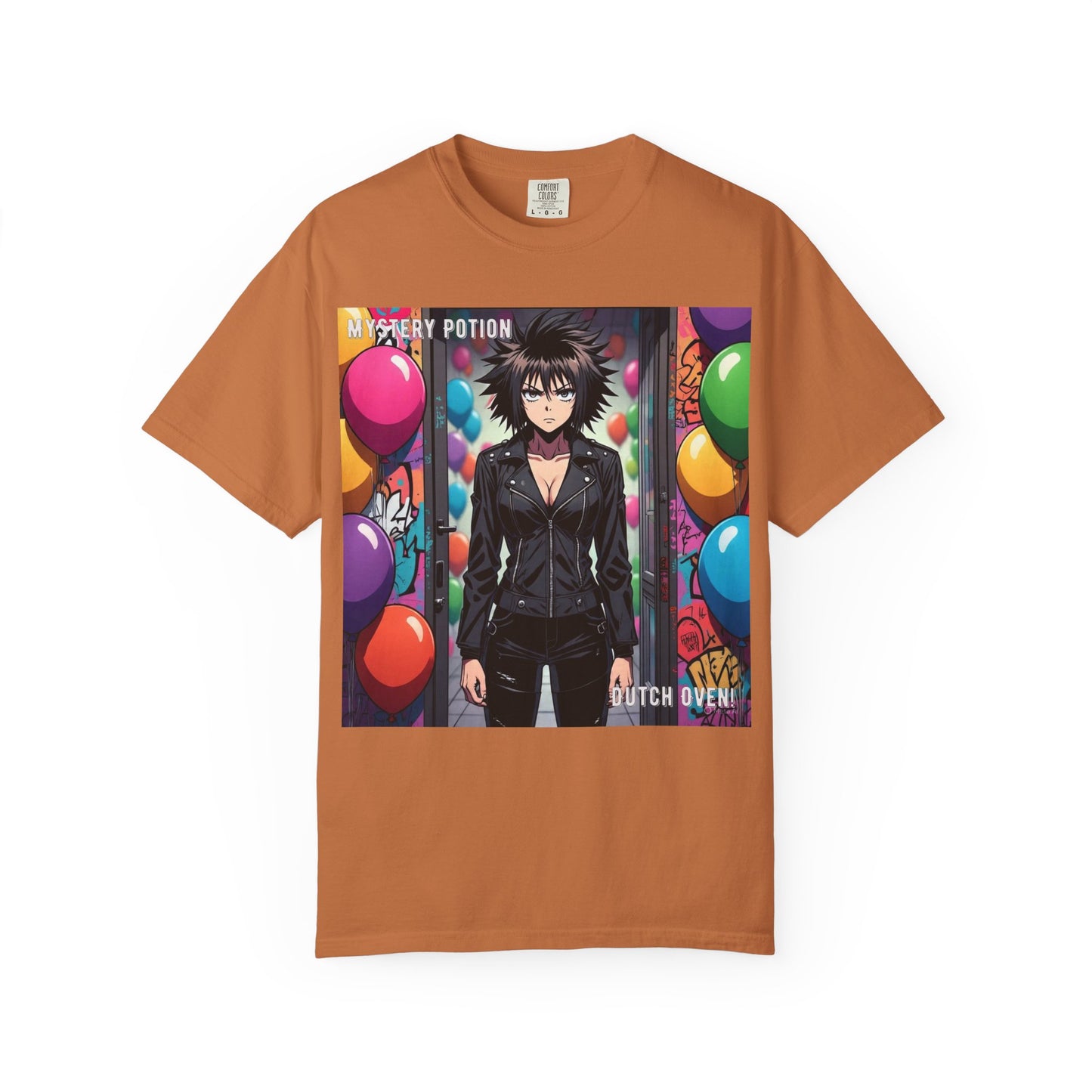 Mystery Potion's 'Dutch Oven', Whimsical Grabber Style Anime Graphic T-shirt featuring Bold Art, Anime Style Tee, Unisex Casual Wear, Gift for Friends, Trendy Statement Shirt