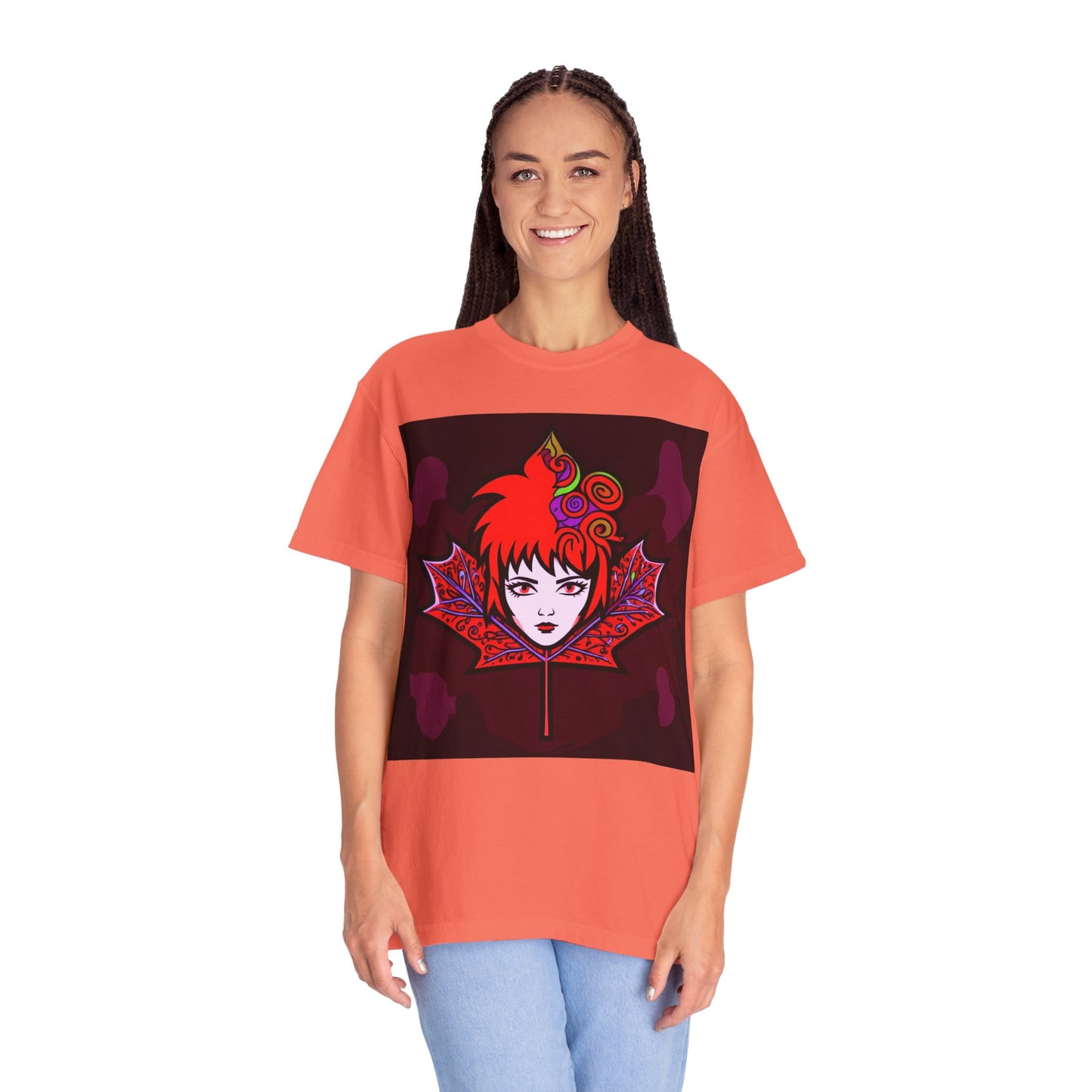 Emily The Maple Leaf Vibrant Art T-Shirt, Bohemian Graphic Tee, Unique Artwear, Gift for Art Lovers, Festival Clothing, Unisex Fashion, Canadian Patriots