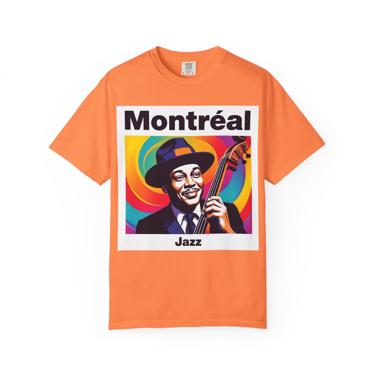 Vibrant Jazz T-Shirt with Montréal Design | Unisex Garment-Dyed Tee for Music Lovers, Concerts, Festivals, Gift Idea, Casual Wear