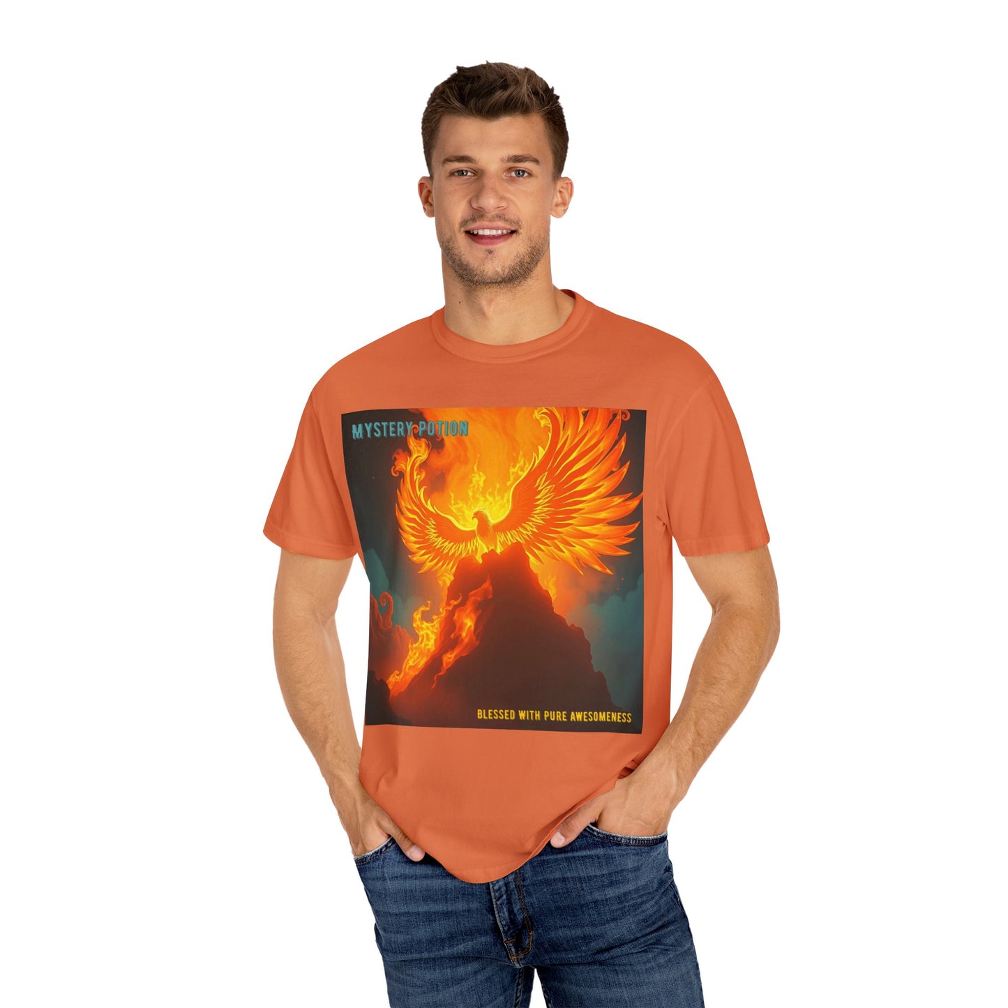 'Blessed With Pure Awesomeness' Mystery Phoenix Graphic Unisex T-shirt, Cool Casual Wear, Unique Gift for Nature Lovers, Birthday, Summer Event, Spiritual Design