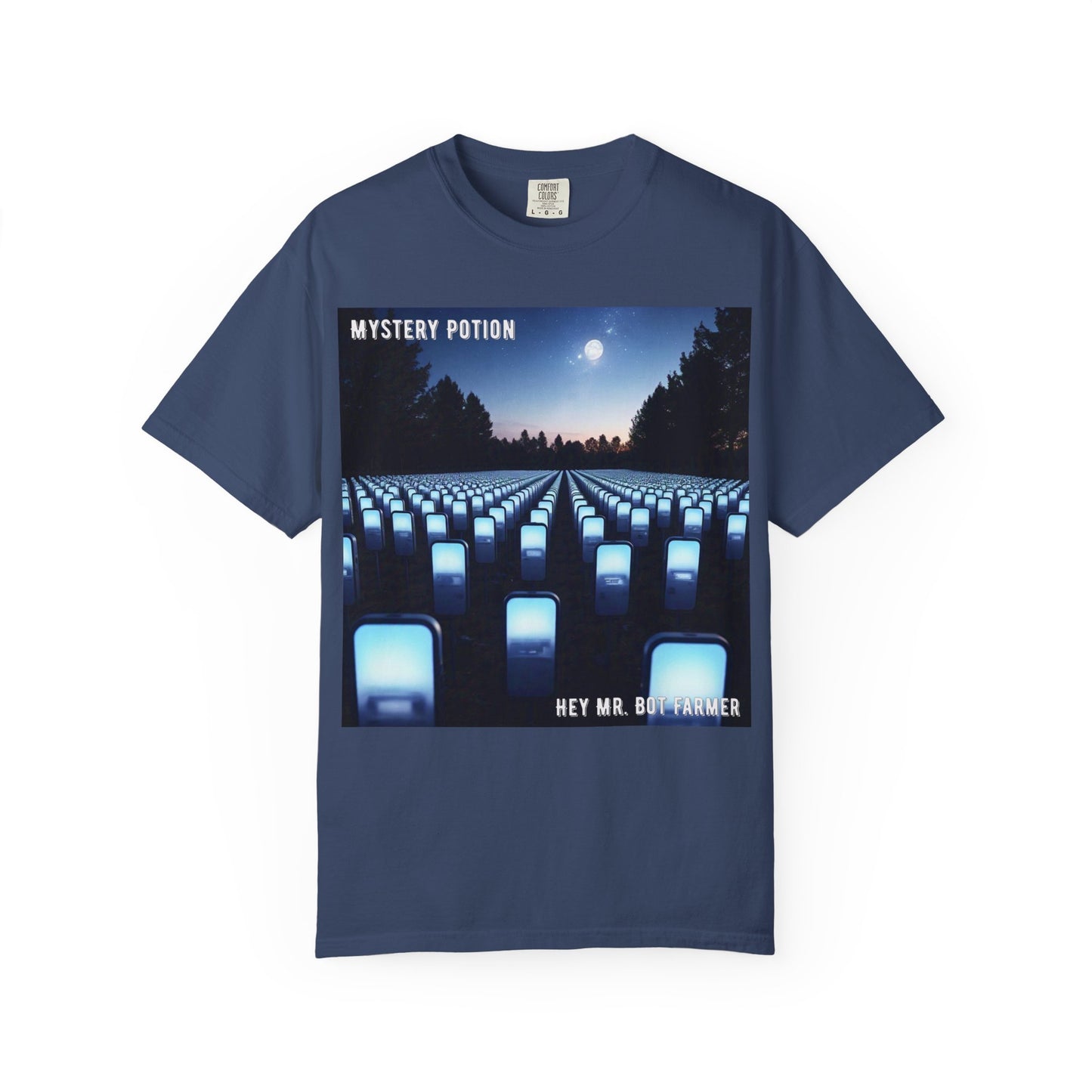 Mystery Potion "Hey Mr. Bot Farmer" Graphic T-Shirt, Unisex Vintage Tee, Perfect for Music Festivals, Casual Wear, Gifts for Him/Her