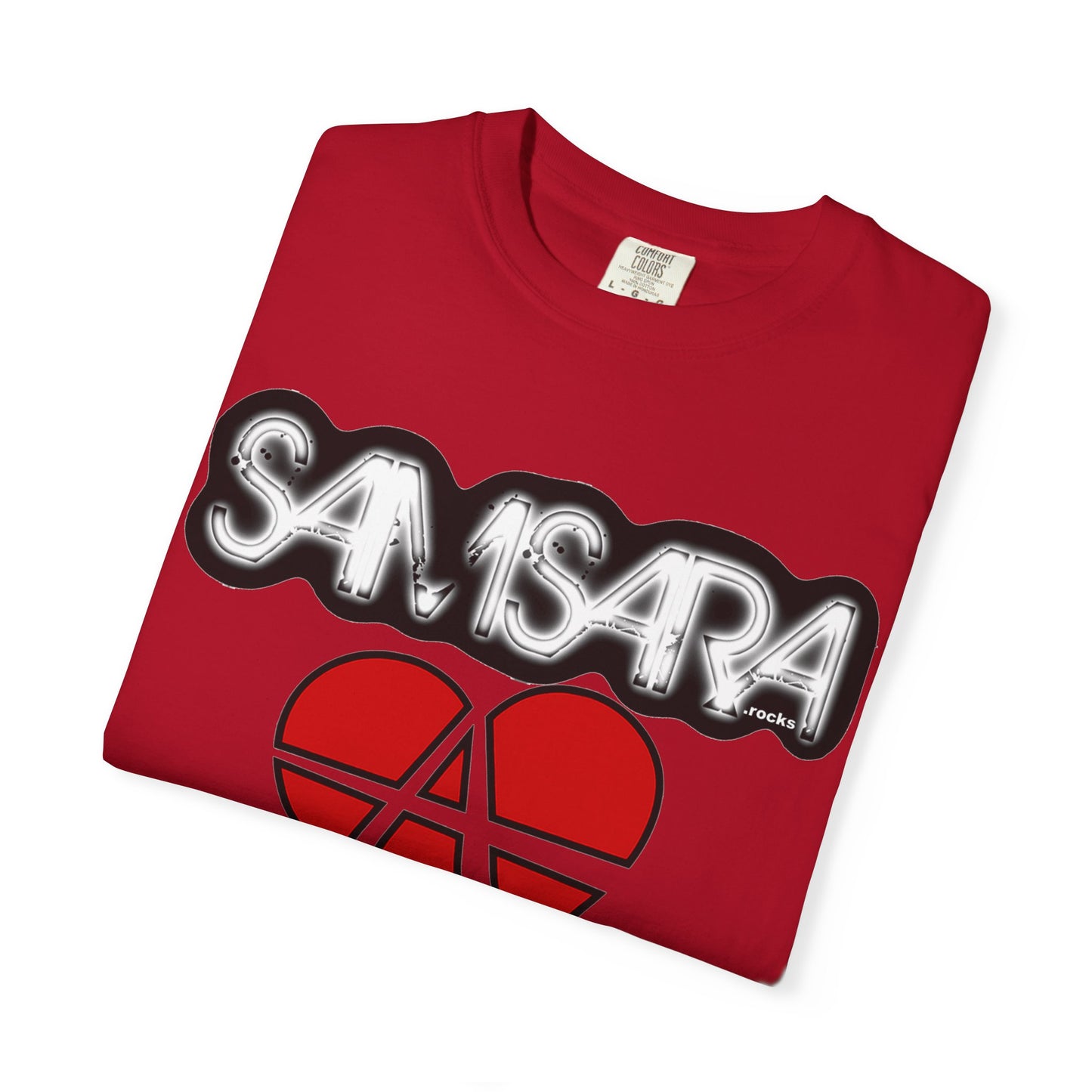 'Samsara Rocks' Logo, Love and Anarchy Graphic Tee | Unisex Garment-Dyed T-Shirt, Casual Fashion, Heart Design, Streetwear, Gift for Him/Her