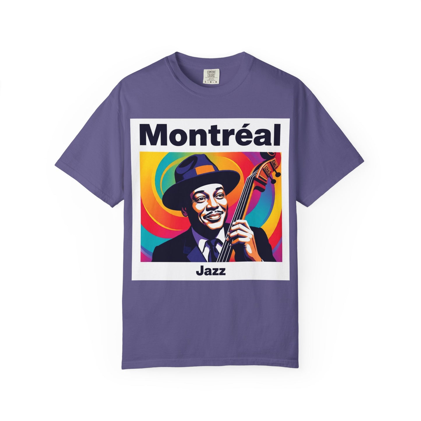 Vibrant Jazz T-Shirt with Montréal Design | Unisex Garment-Dyed Tee for Music Lovers, Concerts, Festivals, Gift Idea, Casual Wear