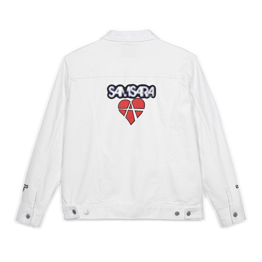 SAMSARA Rocks Stylish Unisex Embroidered Denim Jacket | Trendy Casual Wear, Street Style, Unique Gift, Layering Essential, Everyday Fashion
