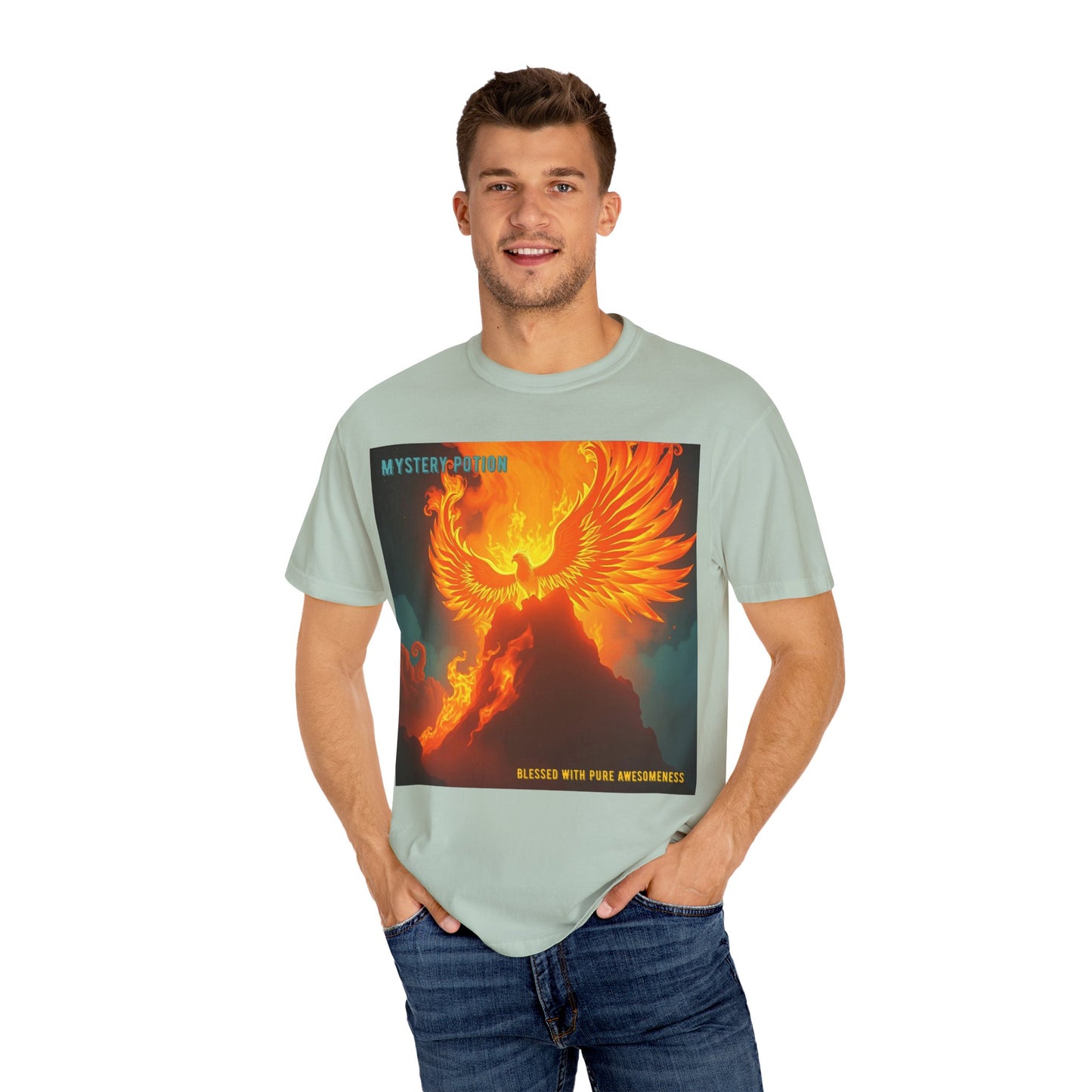 'Blessed With Pure Awesomeness' Mystery Phoenix Graphic Unisex T-shirt, Cool Casual Wear, Unique Gift for Nature Lovers, Birthday, Summer Event, Spiritual Design