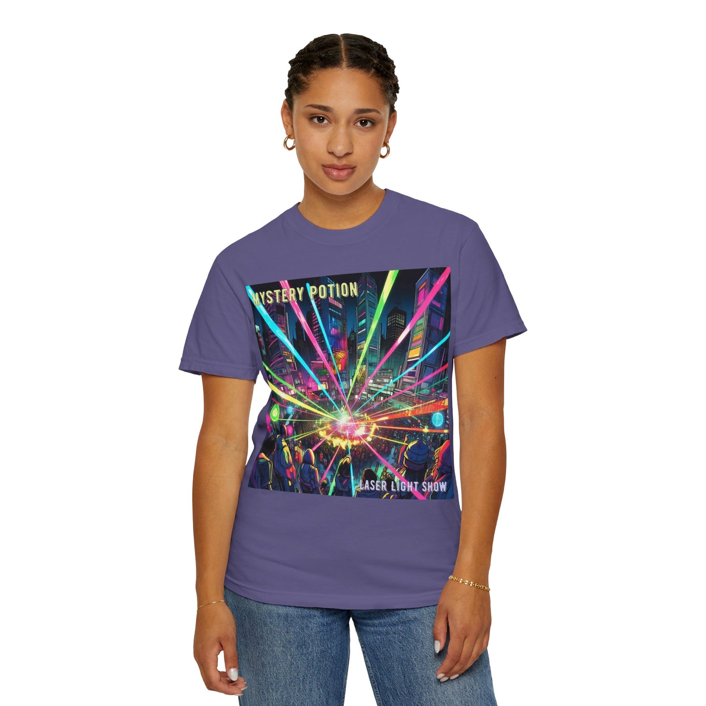 Mystery Potion Laser Light Show Tee, Unisex Graphic T-Shirt, Festival Wear, Concert Shirt, Party Outfit, Colorful Apparel