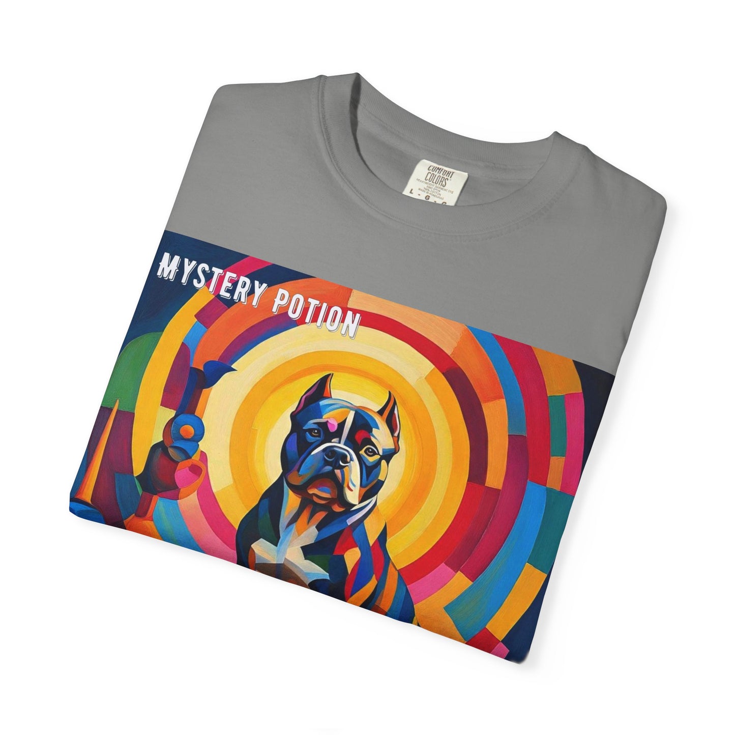 'My Bully Is A Saint' by Mystery Potion Colorful Dog Art T-shirt, Unisex Graphic Tee by Mystery Potion, Perfect for Pet Lovers, Comfy Casual Wear, Great Gift for Dog Lovers