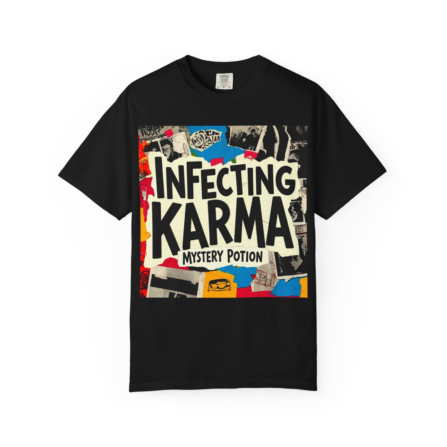'Infecting Karma' by Mystery Potion,  Mystical Vibes T-shirt Design - Summer Casual Wear, Gift for Friends, Festival Apparel, Unique Statement Tee