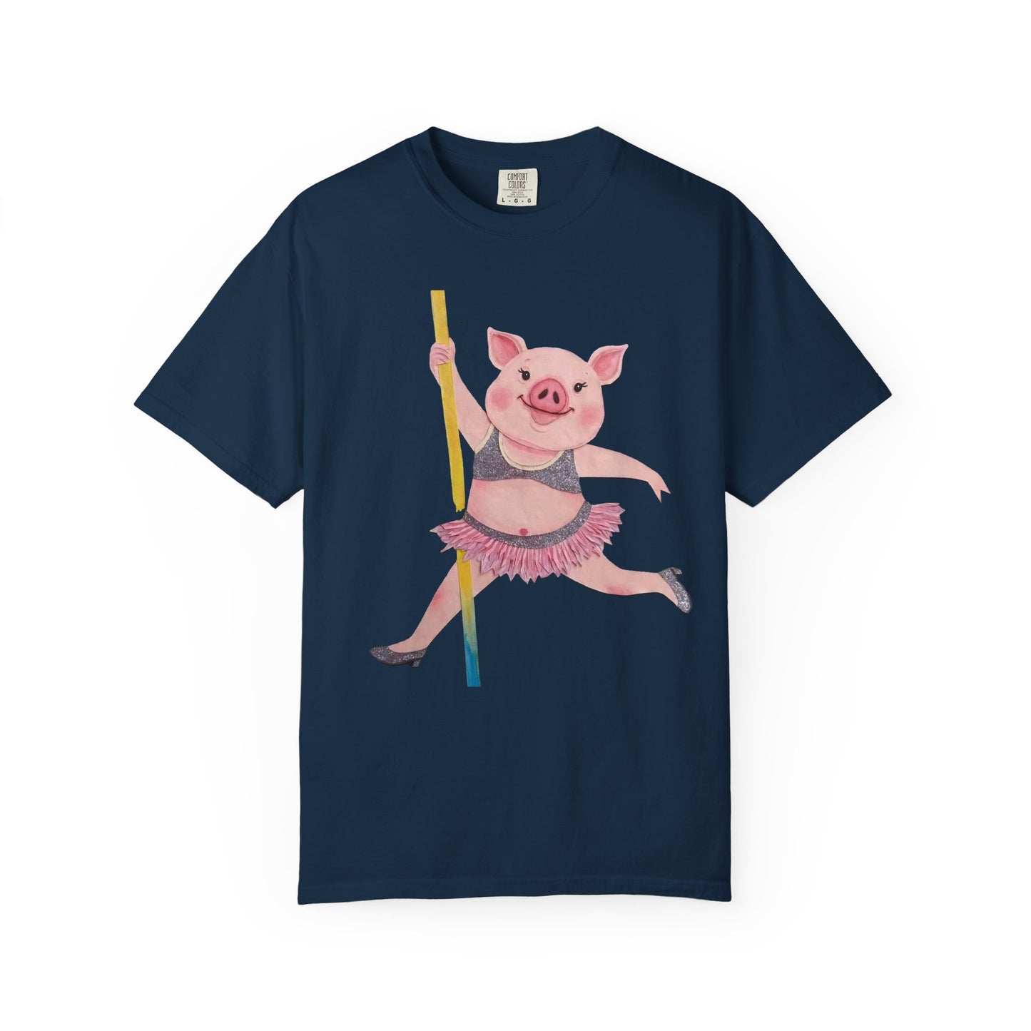 'Playful Pig' T-Shirt, Fun Graphic Tee, Animal Lover Gift, Unique Apparel, Funny T-Shirt, Cute Pig Shirt, Pole-Dancers and Pole Dancing Pig.