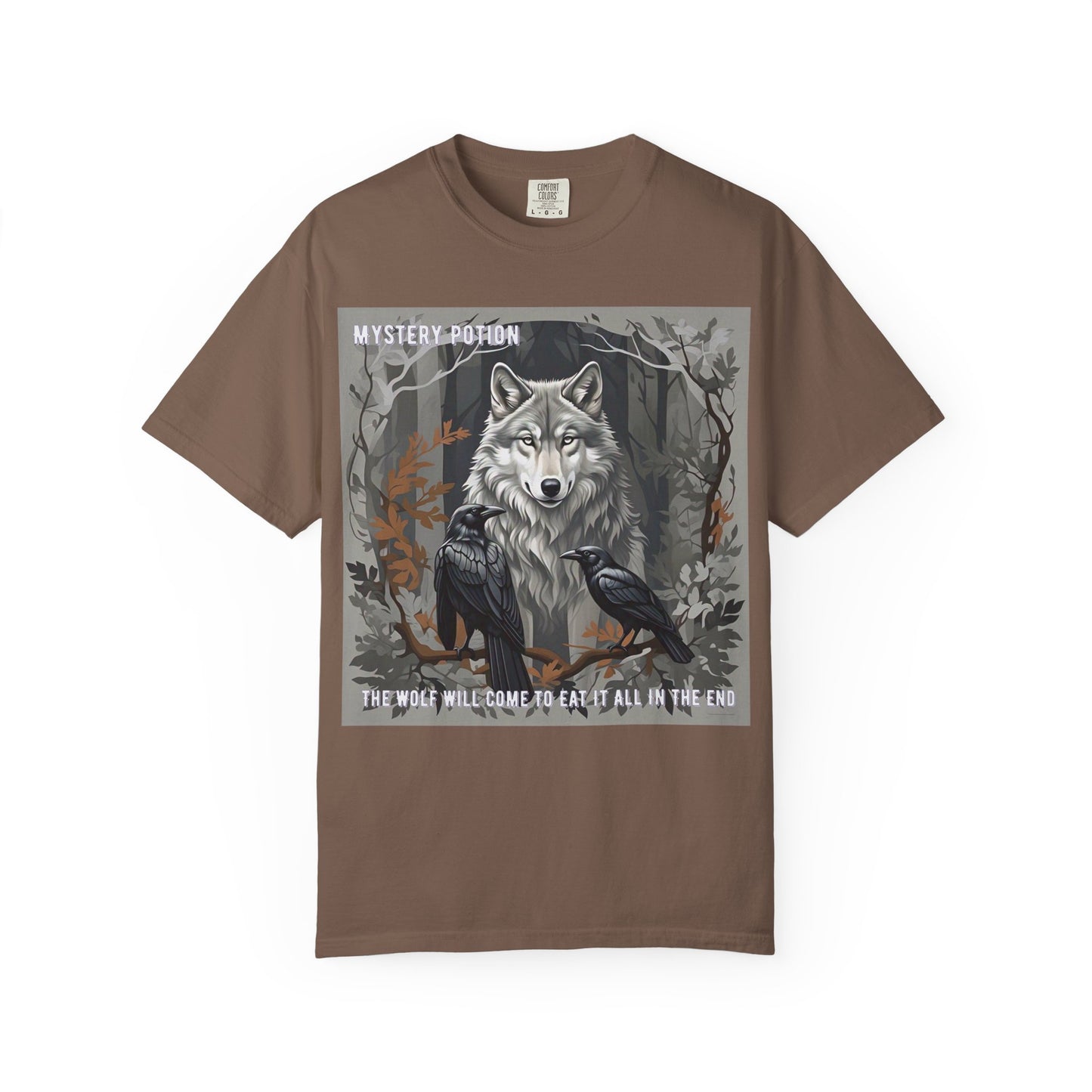 'The Wolf Will Come To Eat It All In The End' by Mystery Potion, Unisex T-Shirt, Edgy Graphic Tee, Animal Lover Gift, Fantasy Shirt, Halloween Apparel, Unique Graphic Shirt