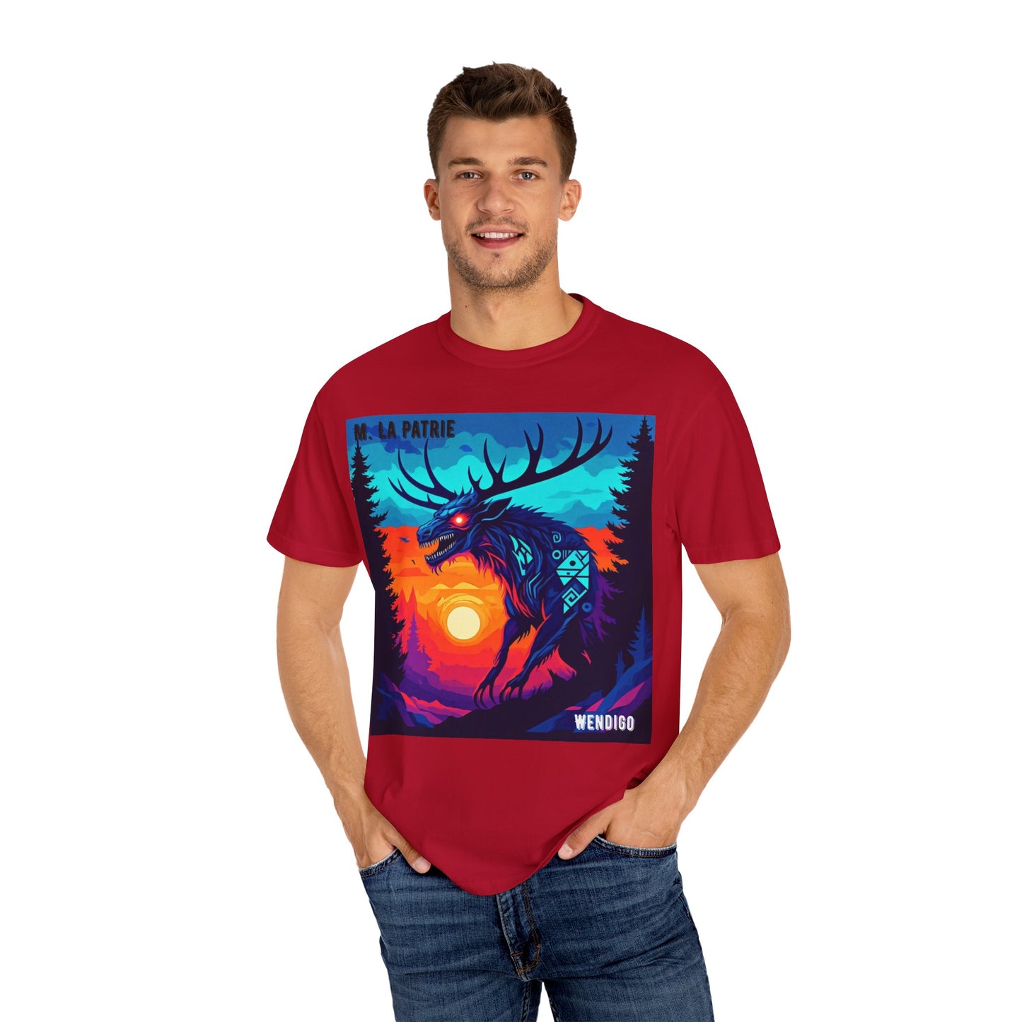 'Wendigo' par M. La Patrie, Vibrant First Nations Style Graphic T-Shirt, Unique Art Tee for Nature Lovers, Gift for Halloween, Cozy Casual Wear, Unisex Shirt