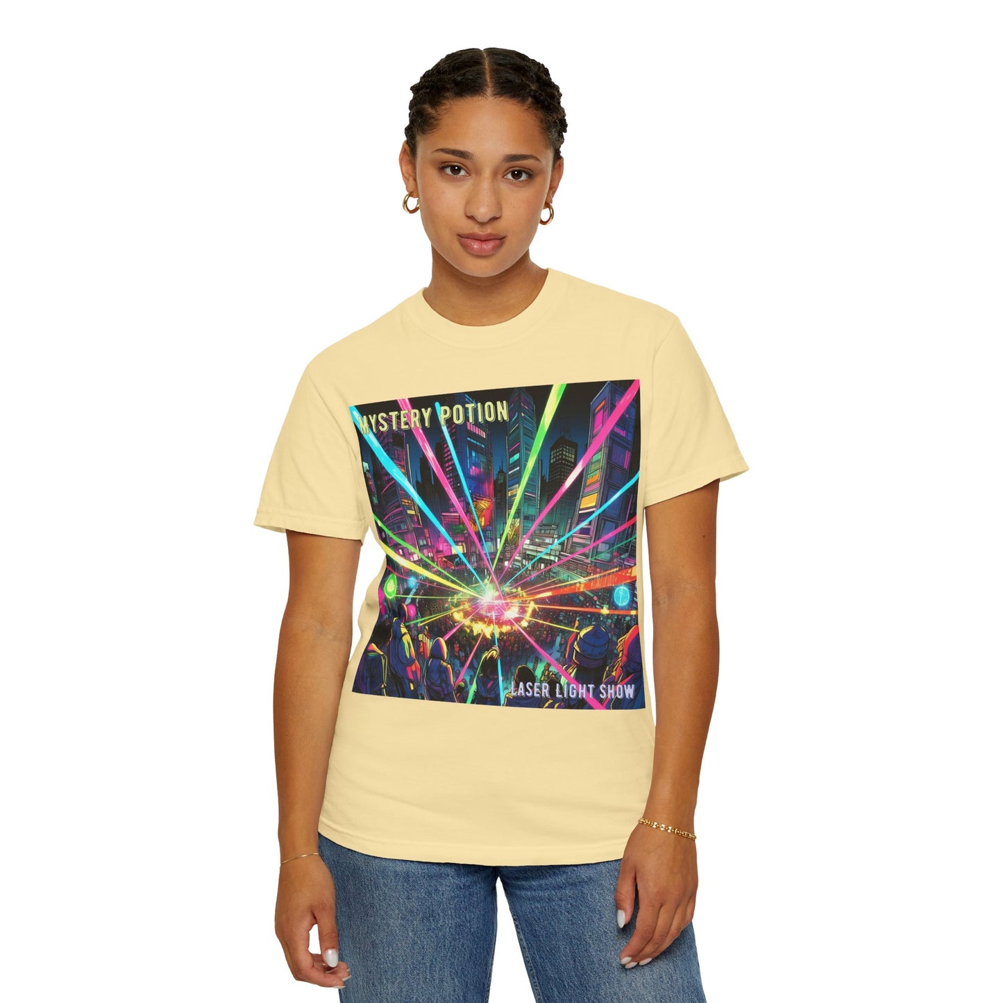 Mystery Potion Laser Light Show Tee, Unisex Graphic T-Shirt, Festival Wear, Concert Shirt, Party Outfit, Colorful Apparel