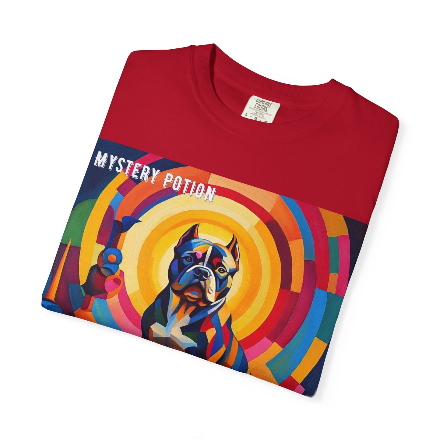 'My Bully Is A Saint' by Mystery Potion Colorful Dog Art T-shirt, Unisex Graphic Tee by Mystery Potion, Perfect for Pet Lovers, Comfy Casual Wear, Great Gift for Dog Lovers
